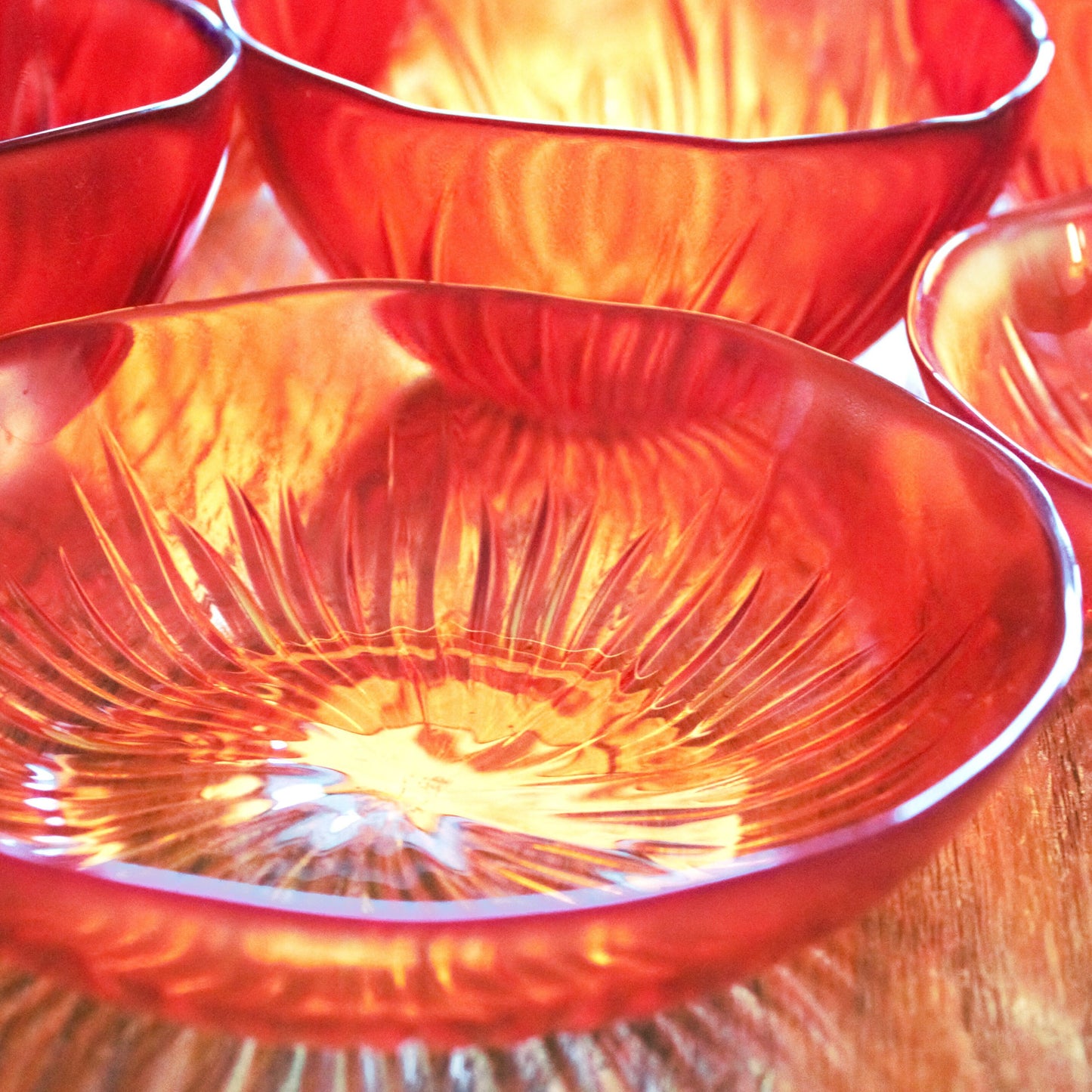 Orange Yellow Swirl Glass Bowl Set: Starburst Dessert Bowls, Set of 6