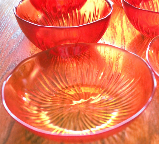 Orange Yellow Swirl Glass Bowl Set: Starburst Dessert Bowls, Set of 6
