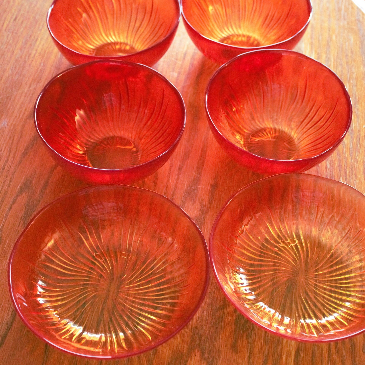 Orange Yellow Swirl Glass Bowl Set: Starburst Dessert Bowls, Set of 6