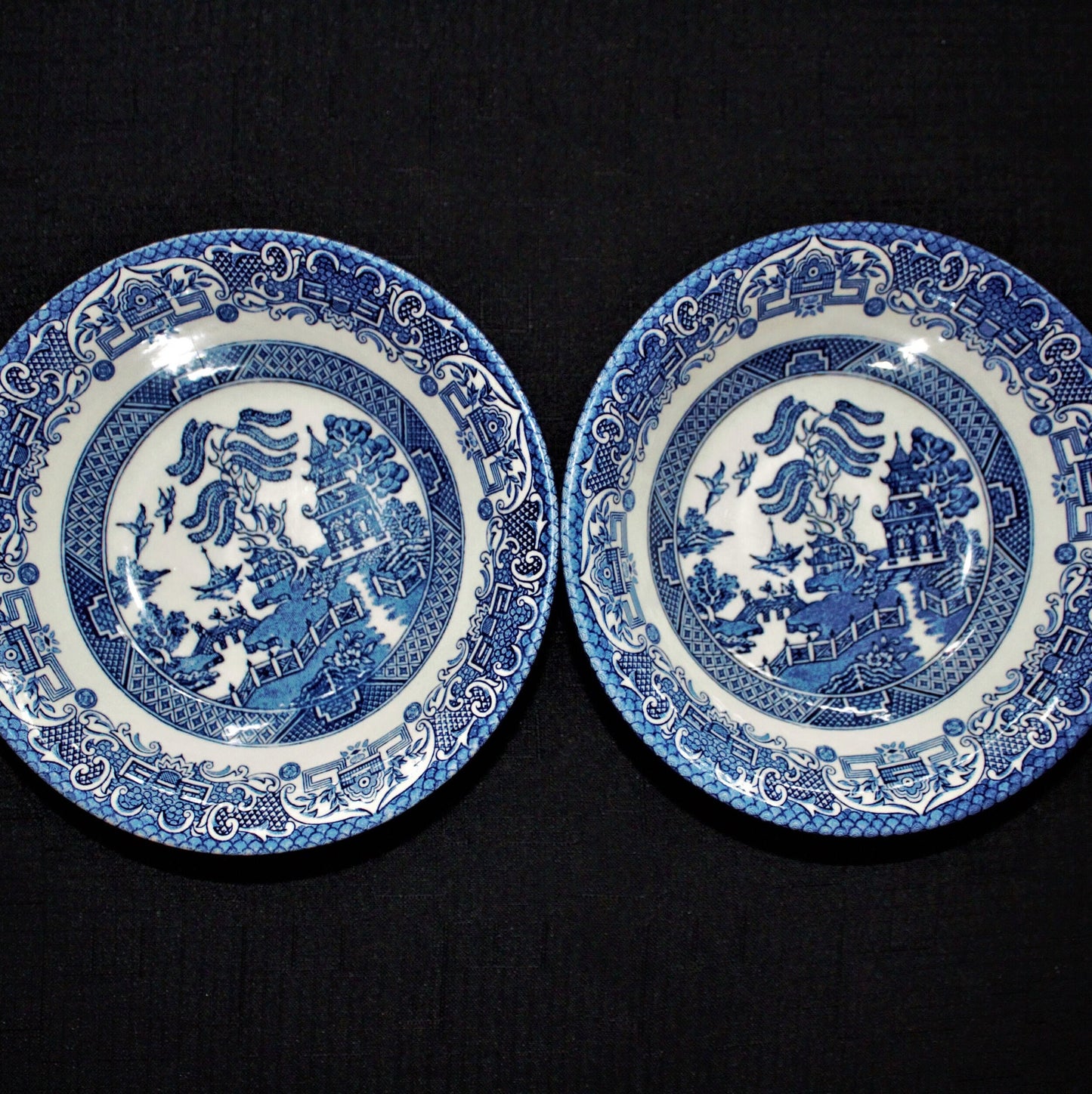 Vintage Blue Willow Soup Bowls - Pair of English Transferware Bowls