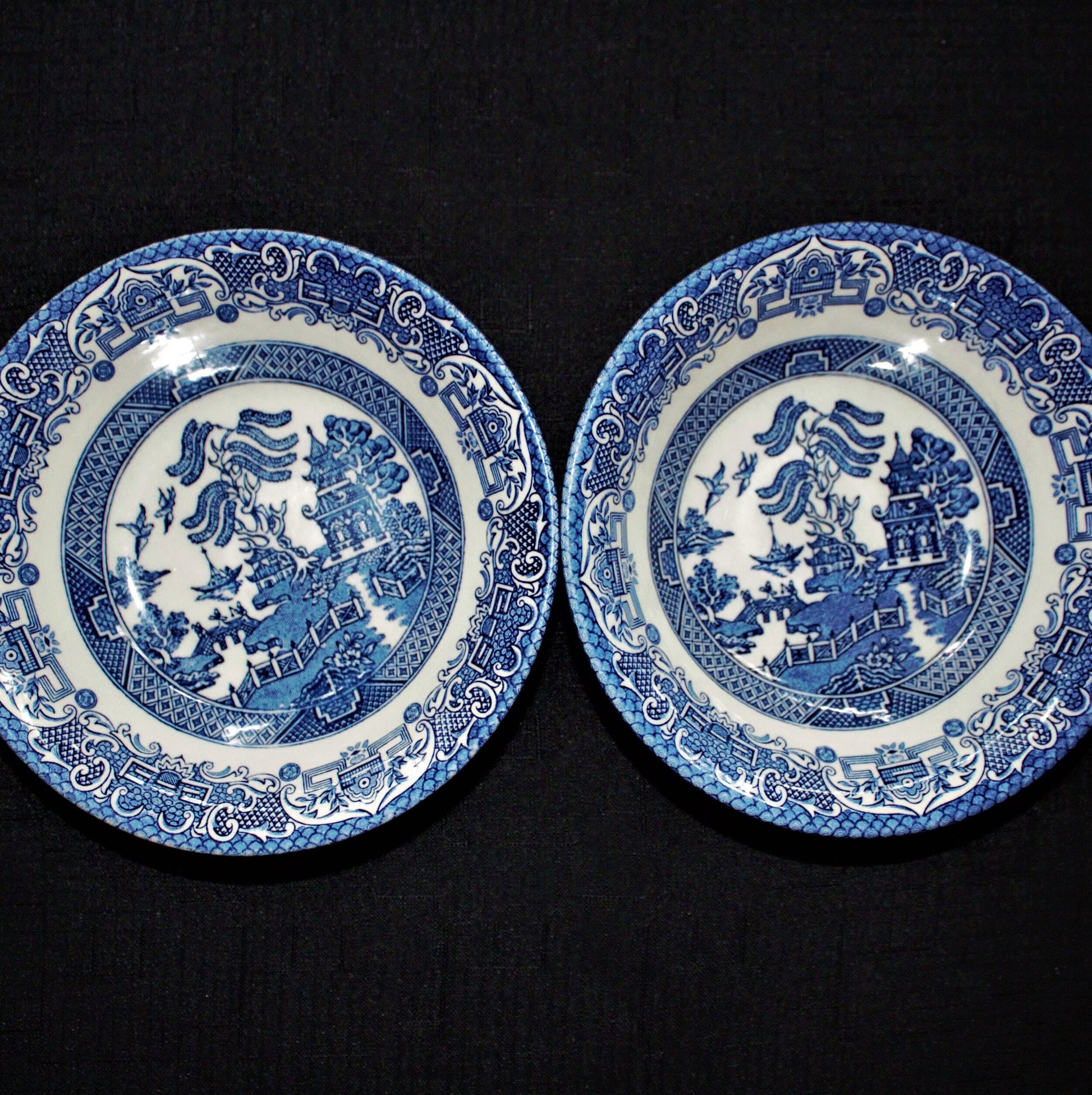 Vintage Blue Willow Soup Bowls - Pair of English Transferware Bowls