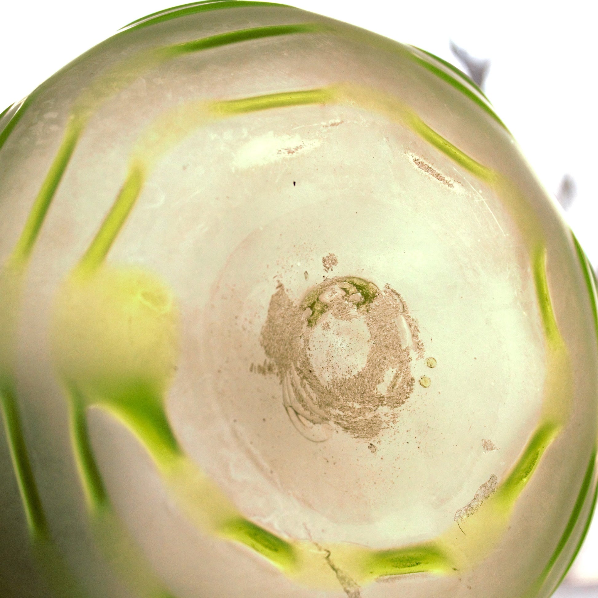 Frosted Green Hand Blown Vase, Applied Handles, Pontil Mark