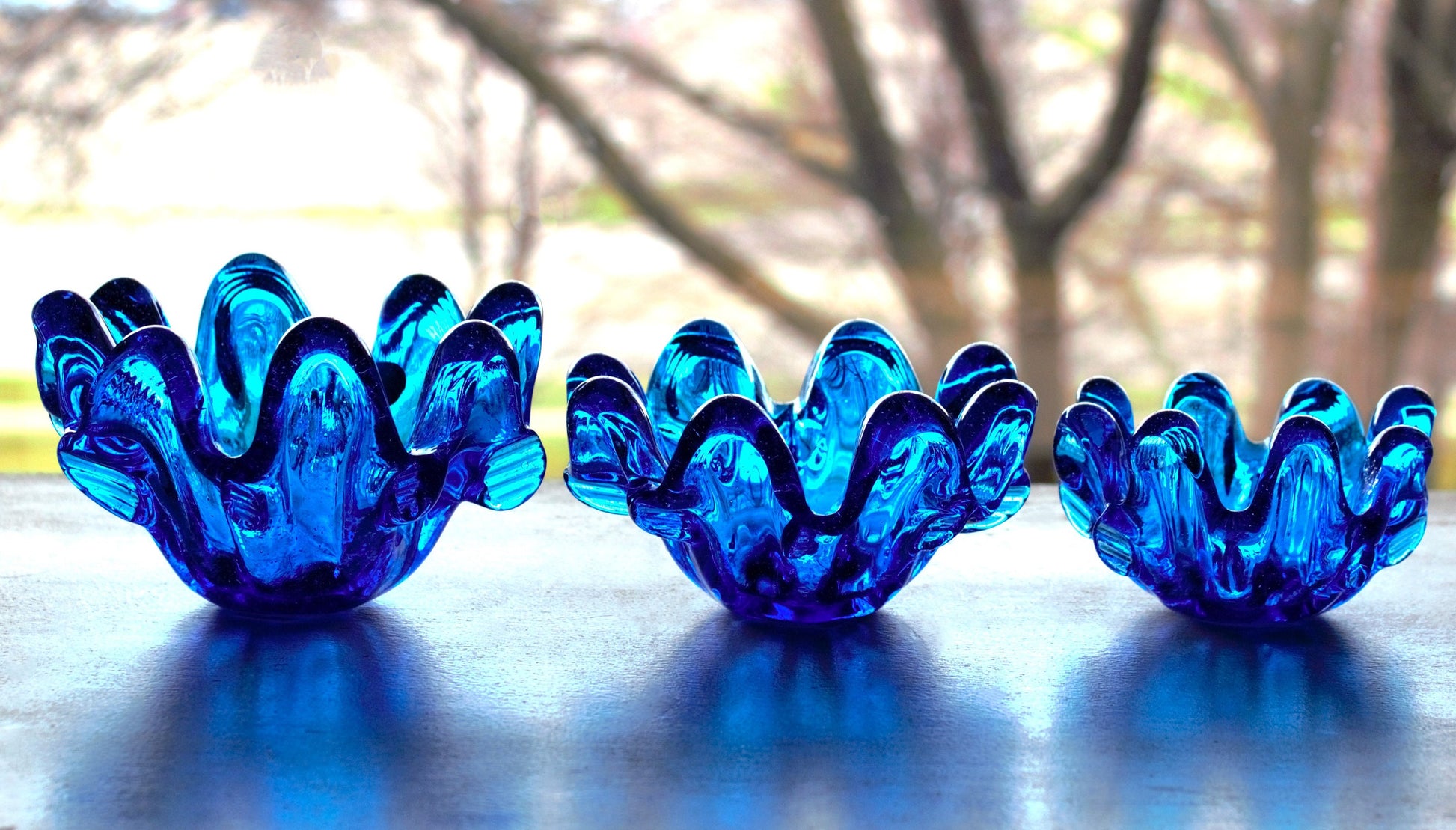 Italian Handblown Glass Votives: Cobalt Blue Candle Holders, Set of 3