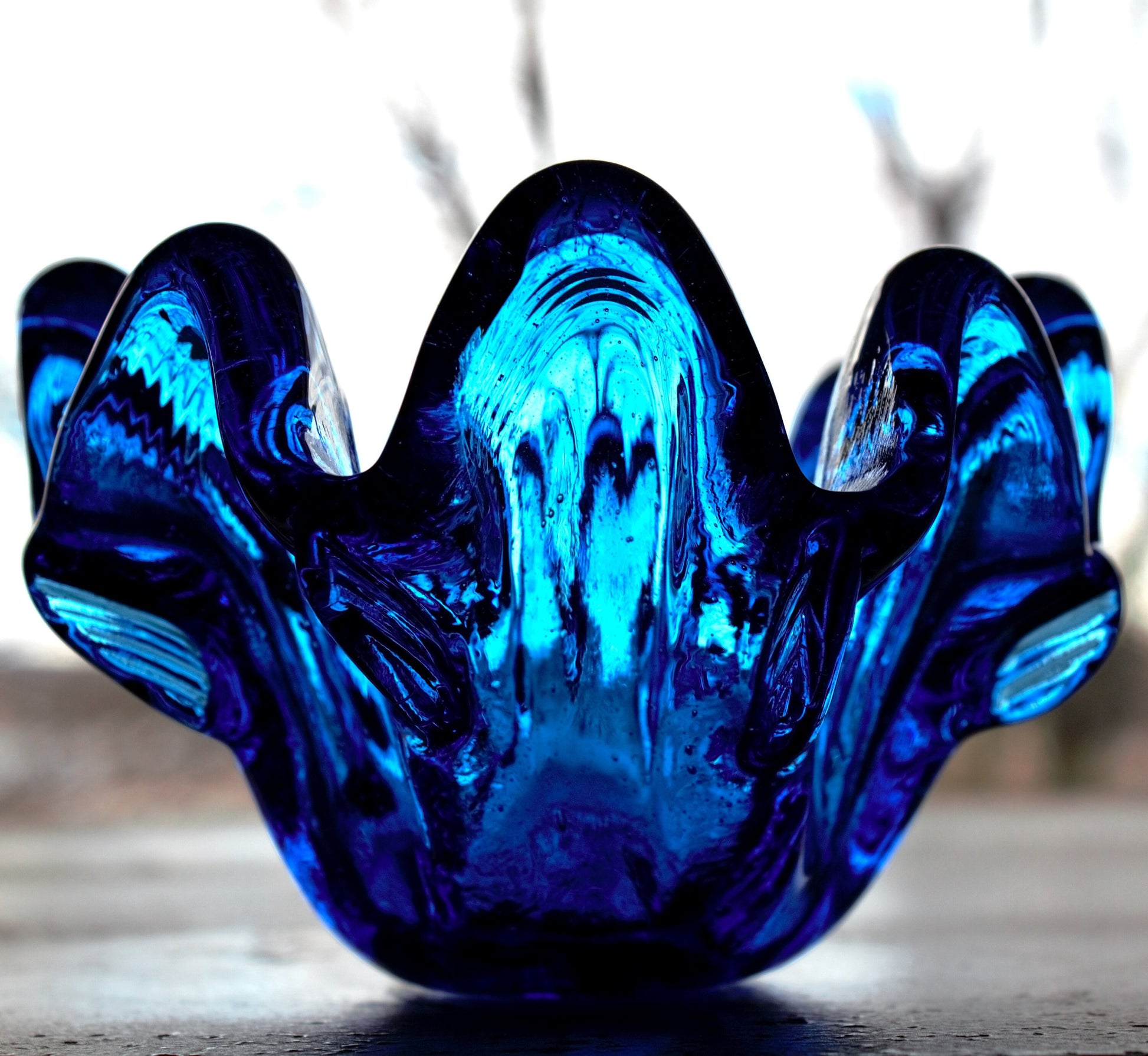 Italian Handblown Glass Votives: Cobalt Blue Candle Holders, Set of 3