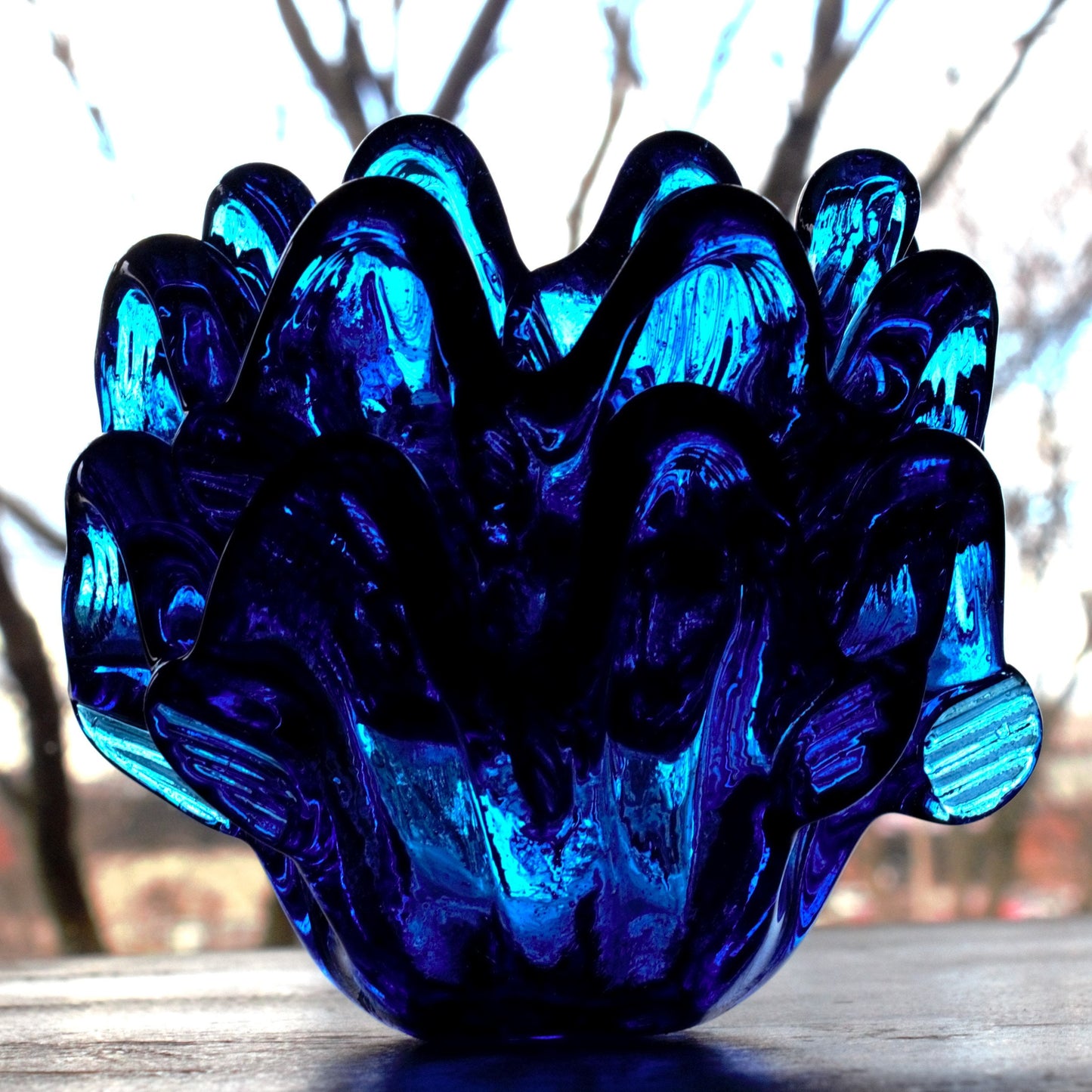Italian Handblown Glass Votives: Cobalt Blue Candle Holders, Set of 3
