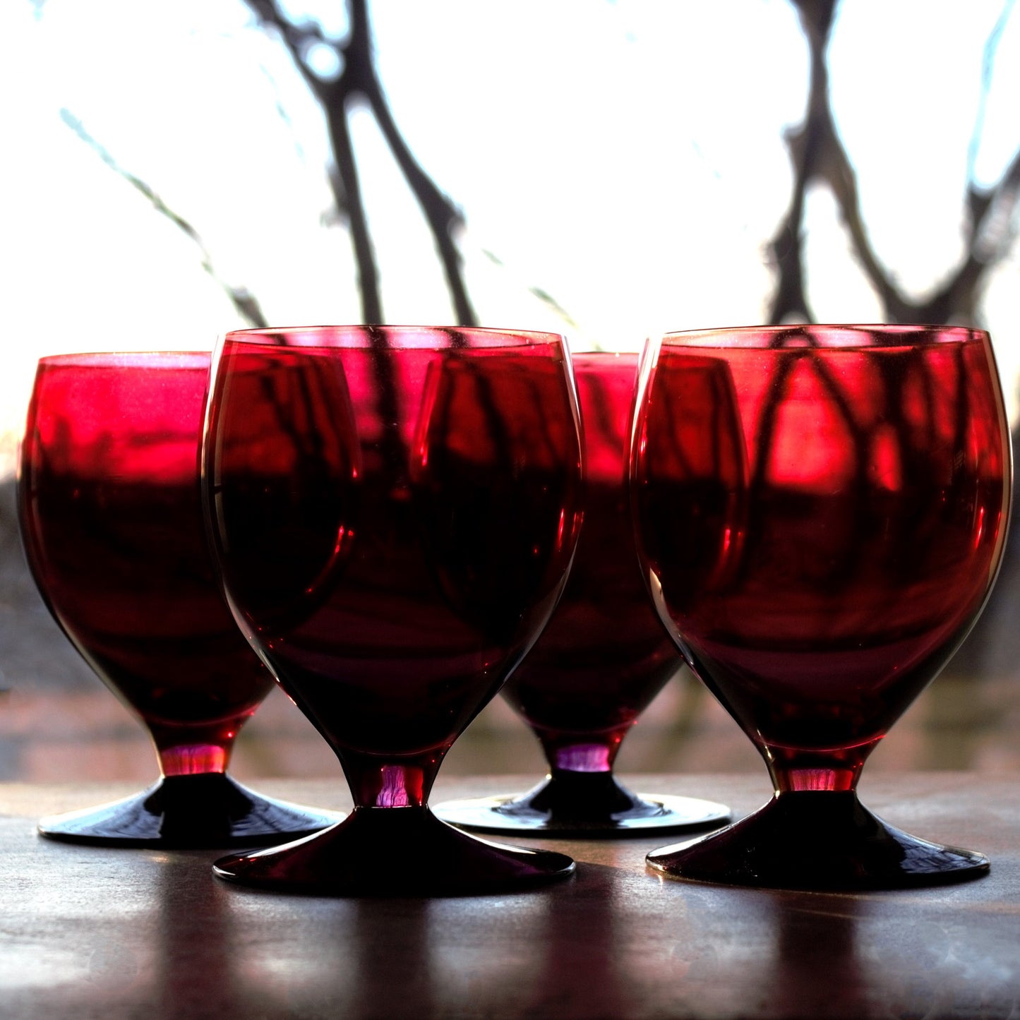 Vintage Pink & Black Cocktail Glasses - Set of 4 Footed Tumblers