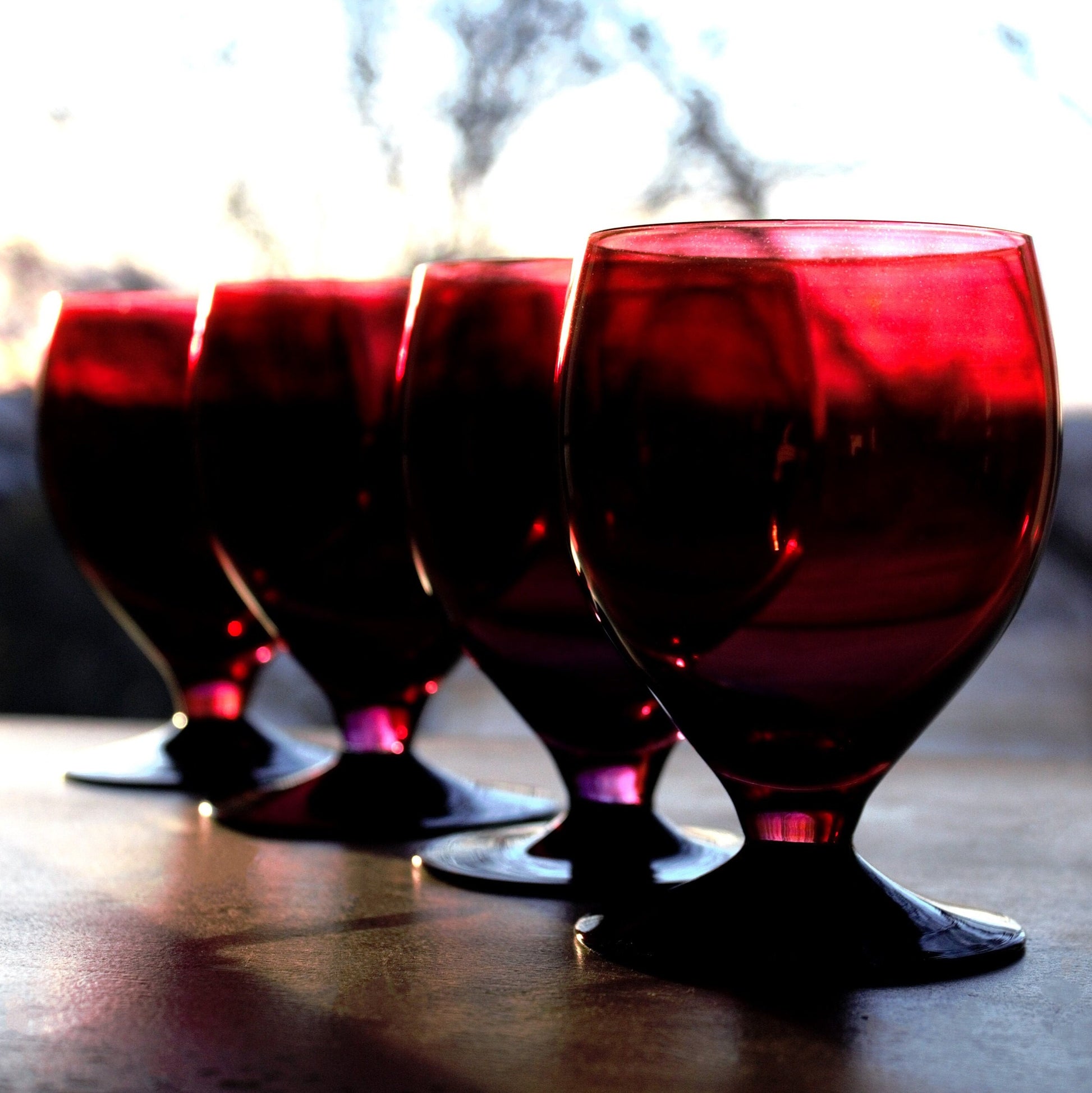 Vintage Pink & Black Cocktail Glasses - Set of 4 Footed Tumblers