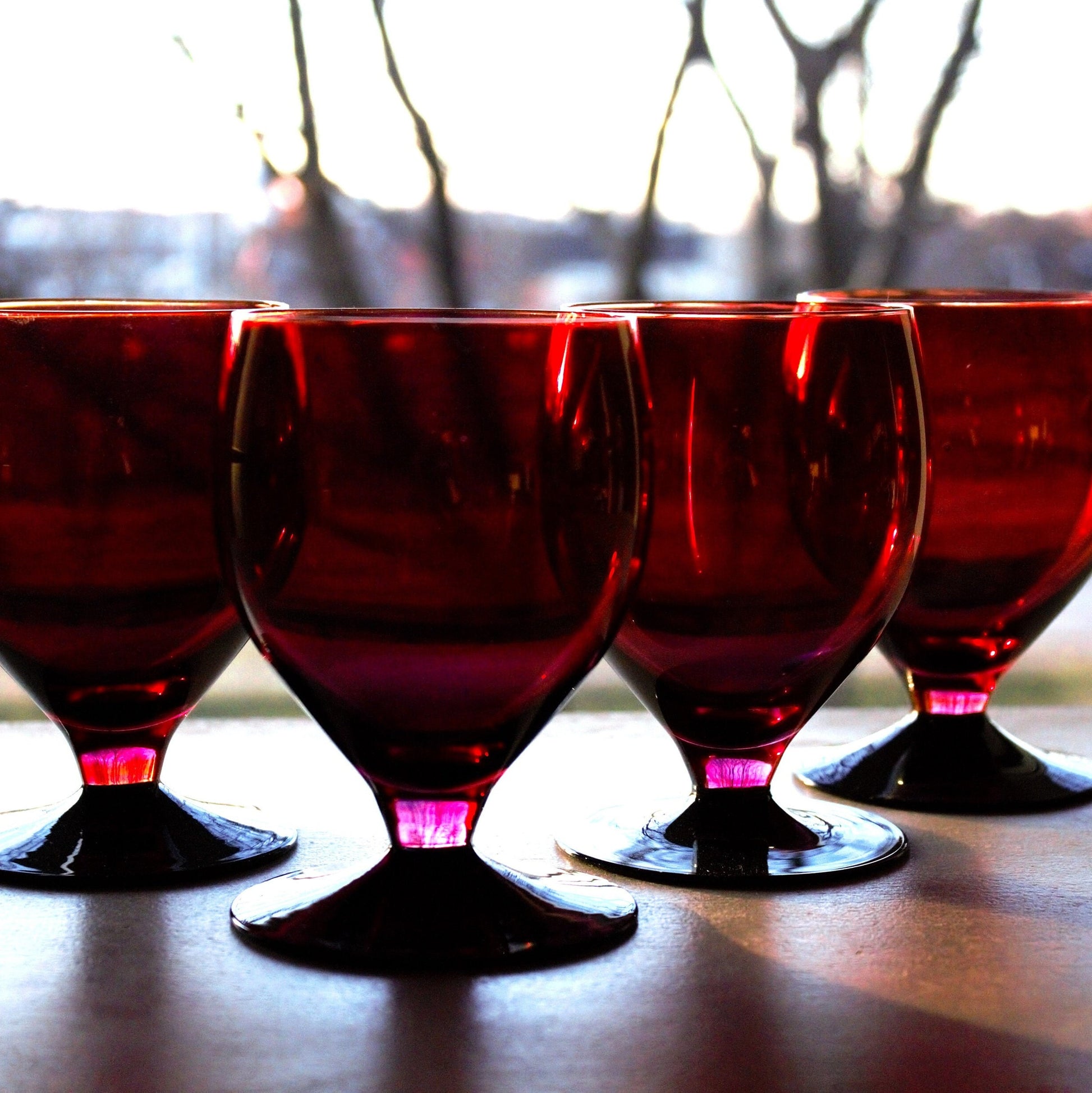 Vintage Pink & Black Cocktail Glasses - Set of 4 Footed Tumblers