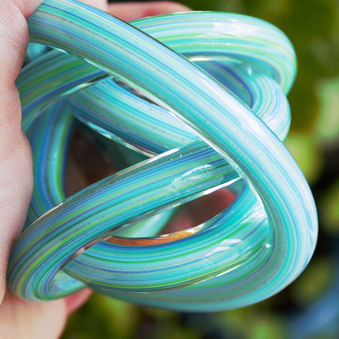 Blue Twisted Glass Knot Sculpture: Aventurine Flecks, Unity Symbol (3.5")