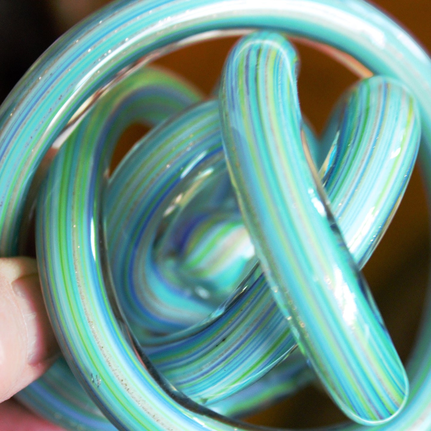 Blue Twisted Glass Knot Sculpture: Aventurine Flecks, Unity Symbol (3.5")