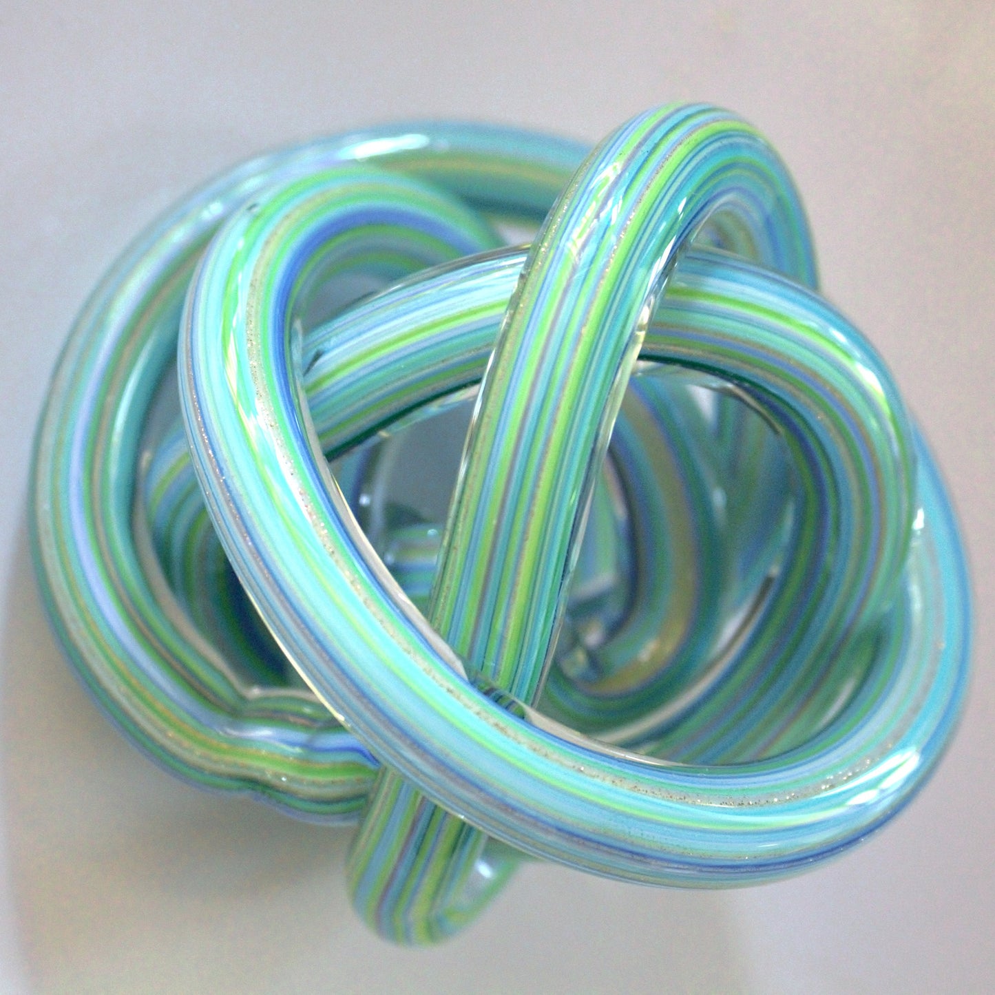 Blue Twisted Glass Knot Sculpture: Aventurine Flecks, Unity Symbol (3.5")