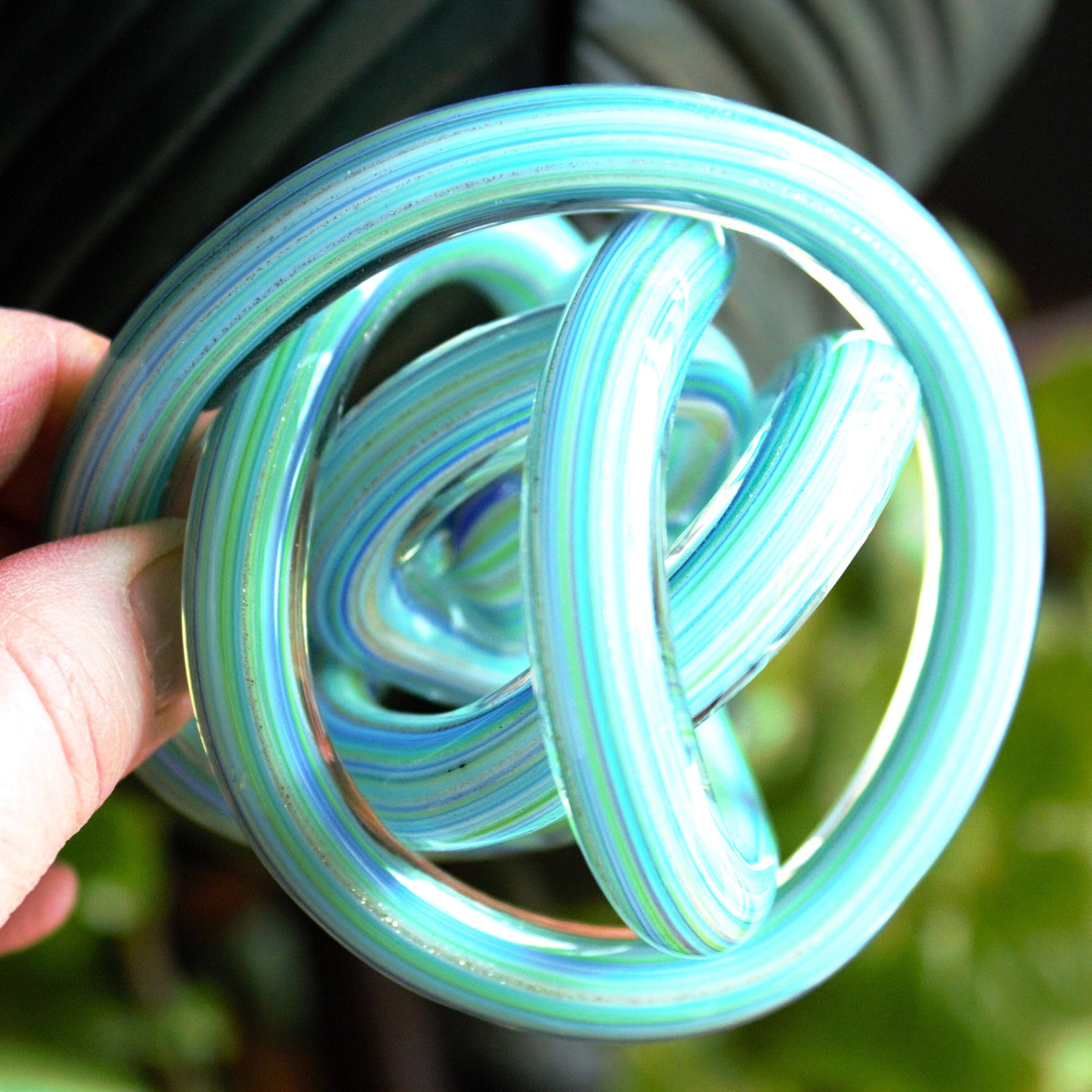 Blue Twisted Glass Knot Sculpture: Aventurine Flecks, Unity Symbol (3.5")