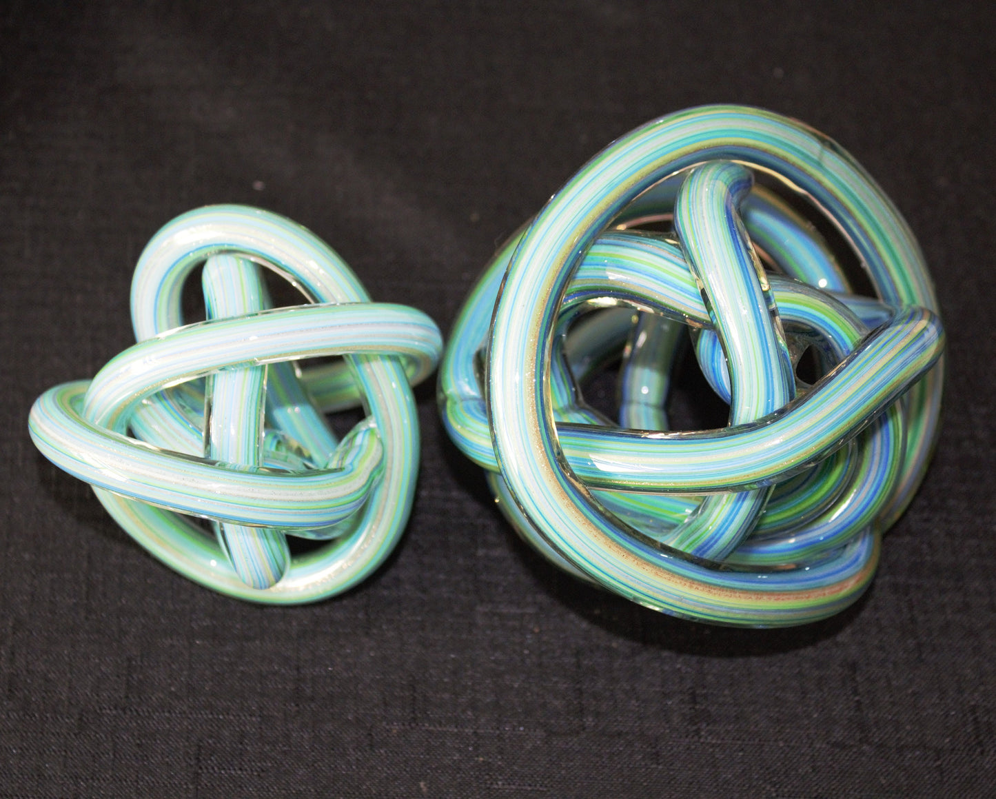 Blue Twisted Glass Knot Sculpture: Aventurine Flecks, Unity Symbol (3.5")
