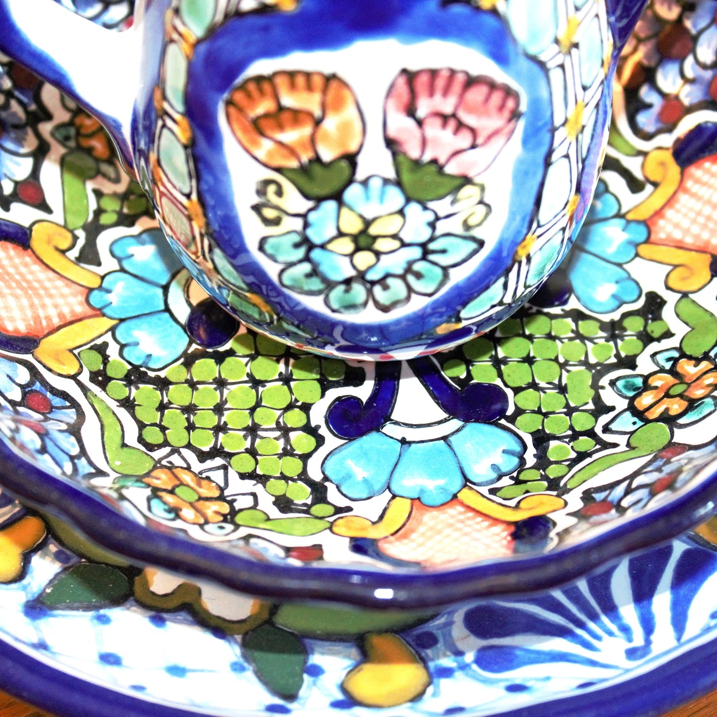 Authentic Talavera Plate Set: 3-Pc Mexican Ceramic Bowl & Creamer