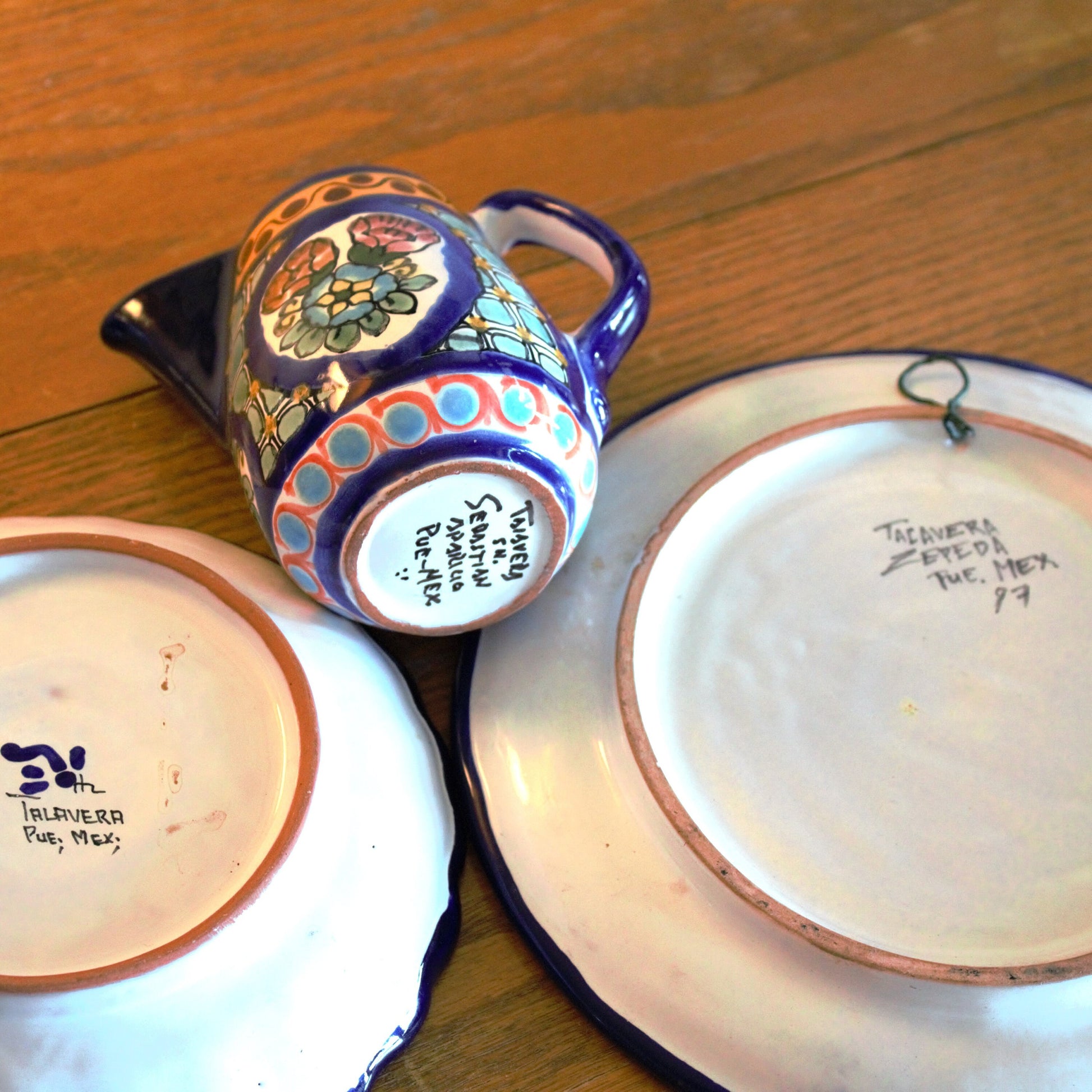 Authentic Talavera Plate Set: 3-Pc Mexican Ceramic Bowl & Creamer