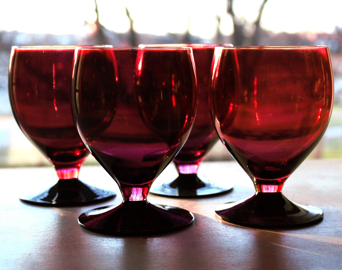 Vintage Pink & Black Cocktail Glasses - Set of 4 Footed Tumblers