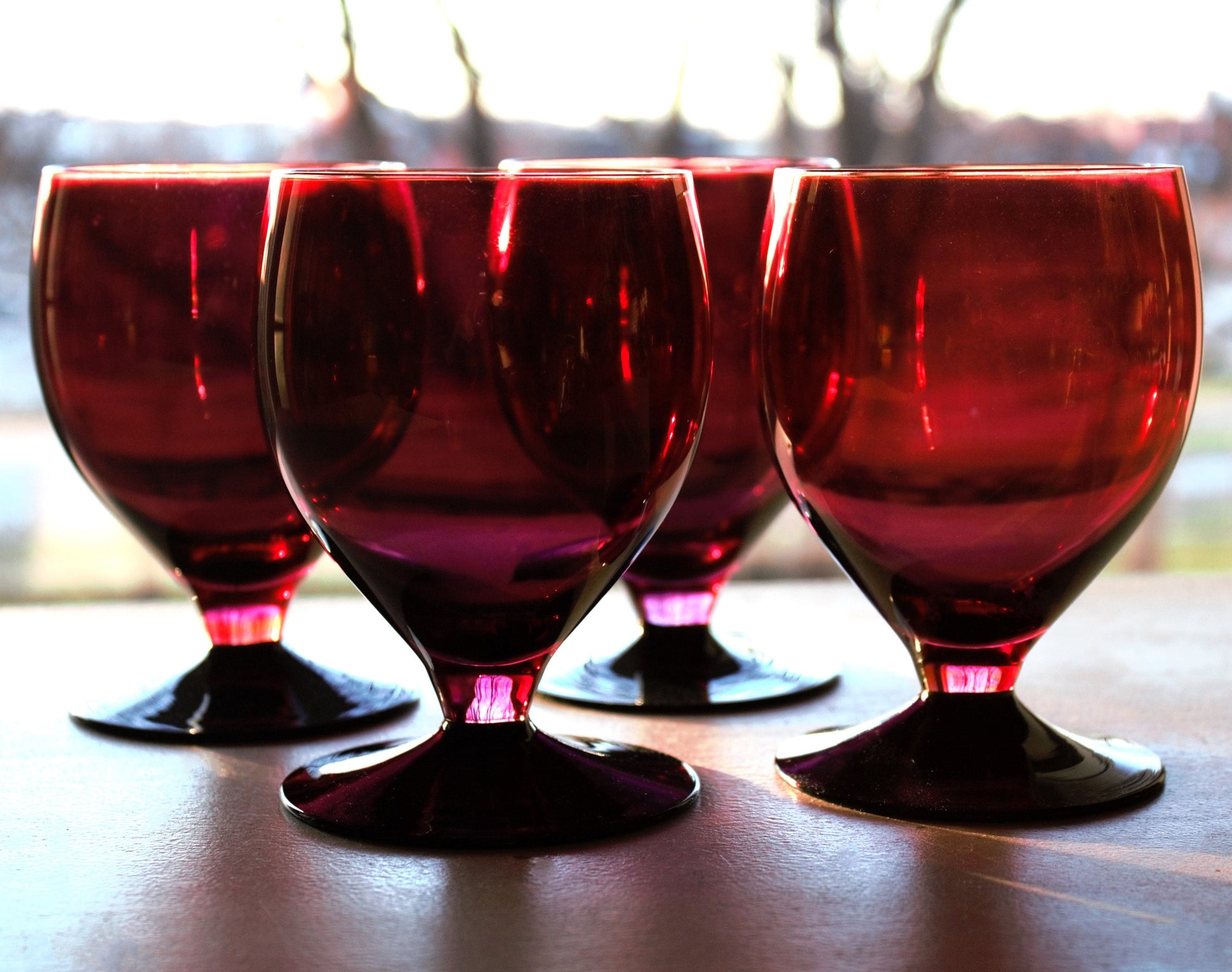 Vintage Pink & Black Cocktail Glasses - Set of 4 Footed Tumblers