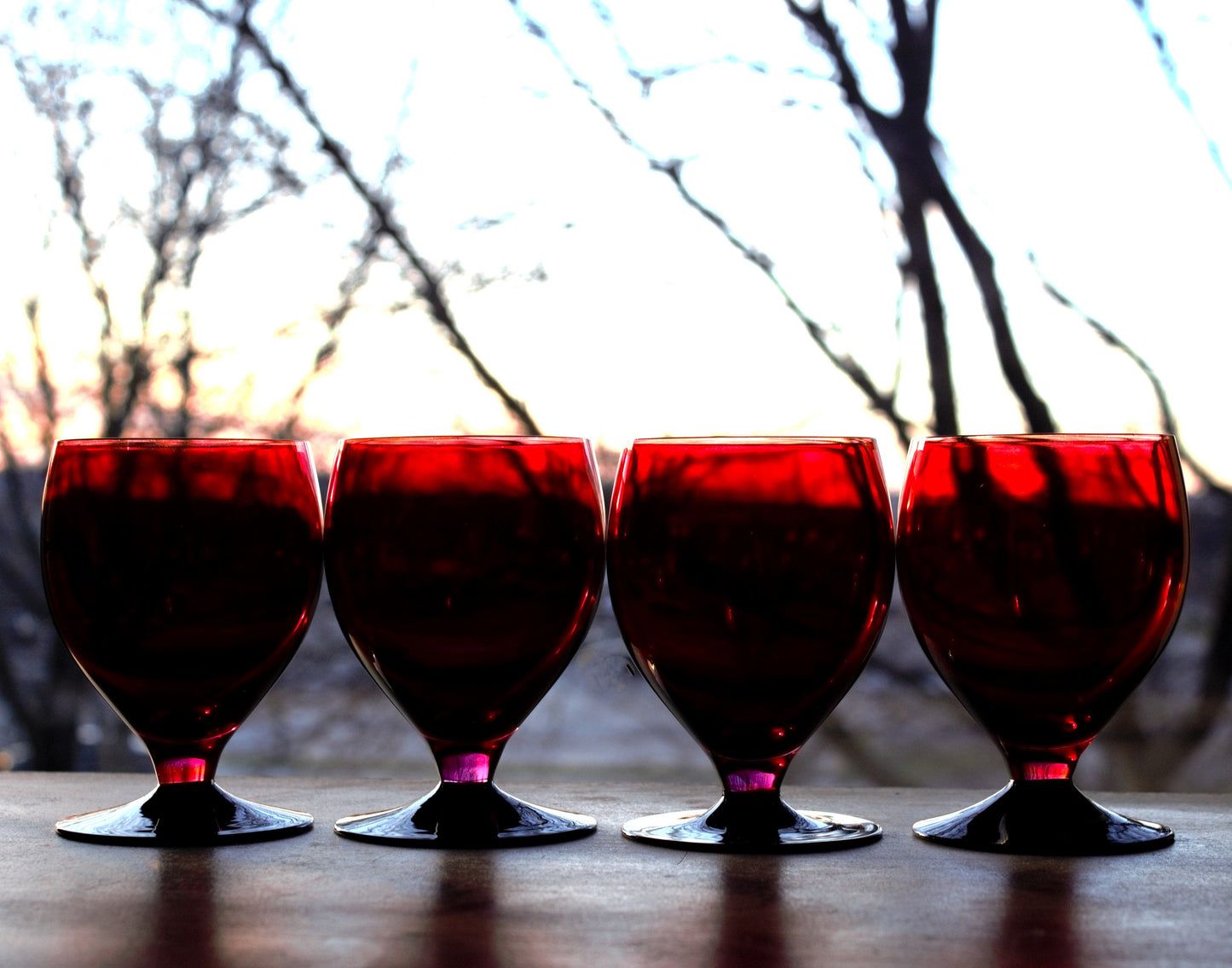 Vintage Pink & Black Cocktail Glasses - Set of 4 Footed Tumblers