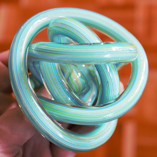 Blue Twisted Glass Knot Sculpture: Aventurine Flecks, Unity Symbol (3.5")
