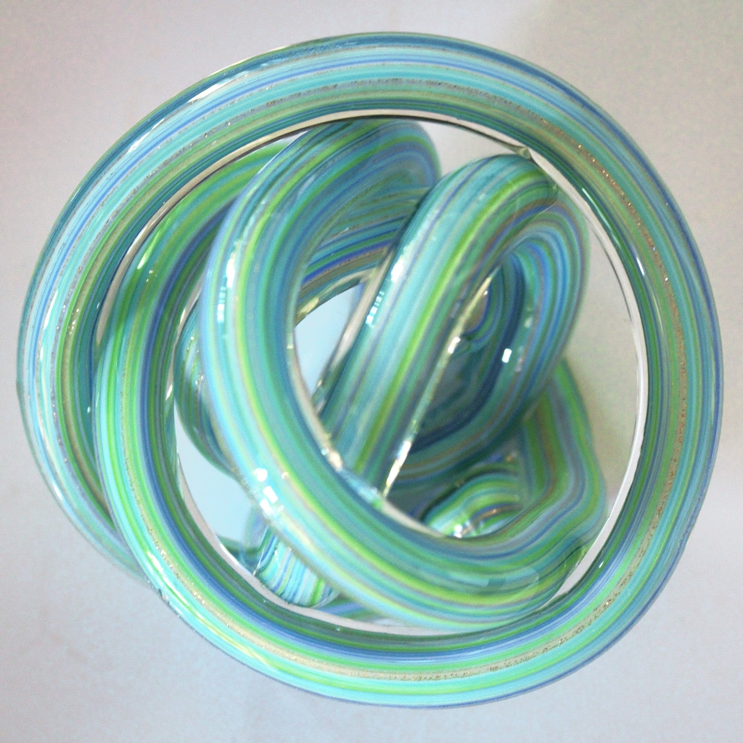 Blue Twisted Glass Knot Sculpture: Aventurine Flecks, Unity Symbol (3.5")