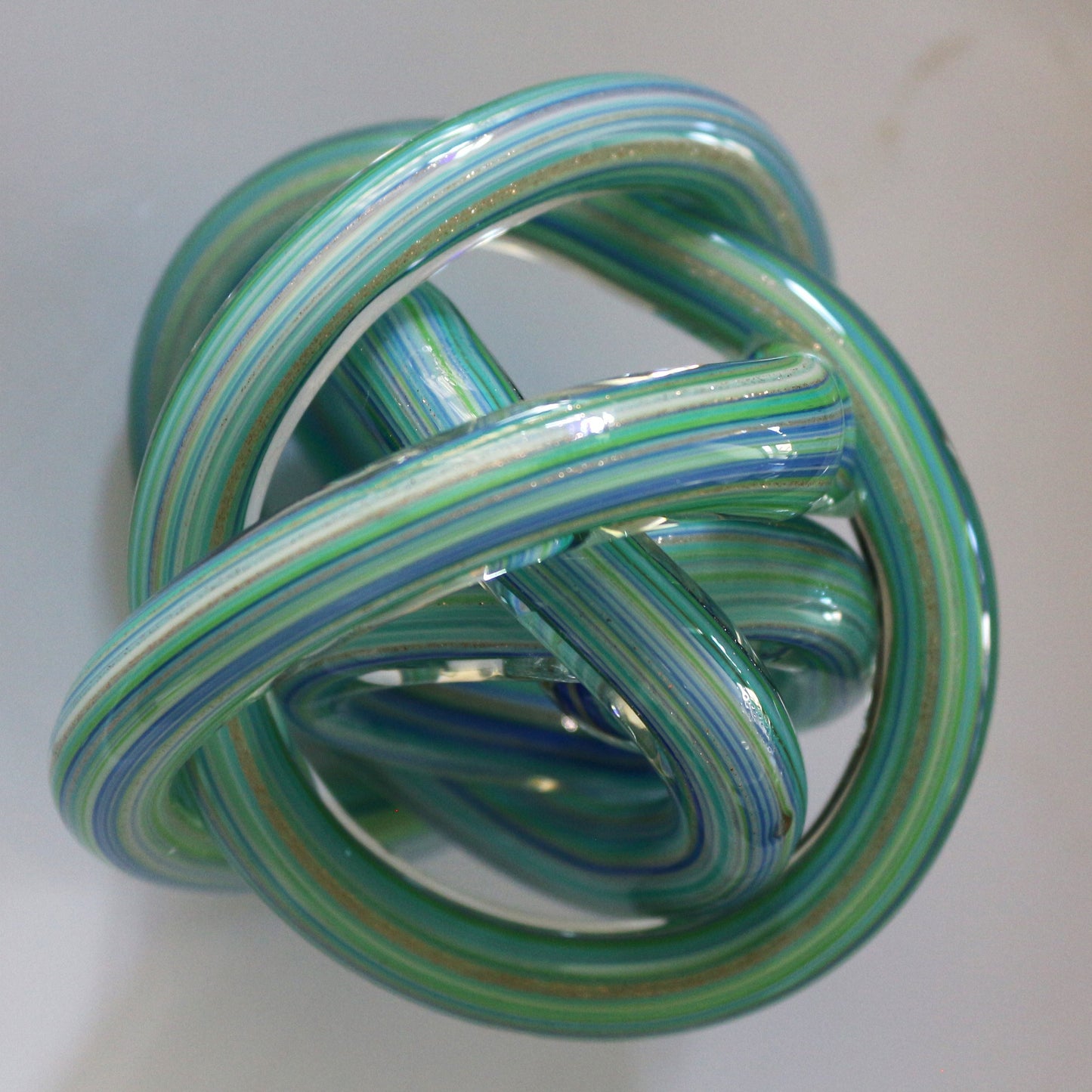 Blue Twisted Glass Knot Sculpture: Aventurine Flecks, Unity Symbol (3.5")