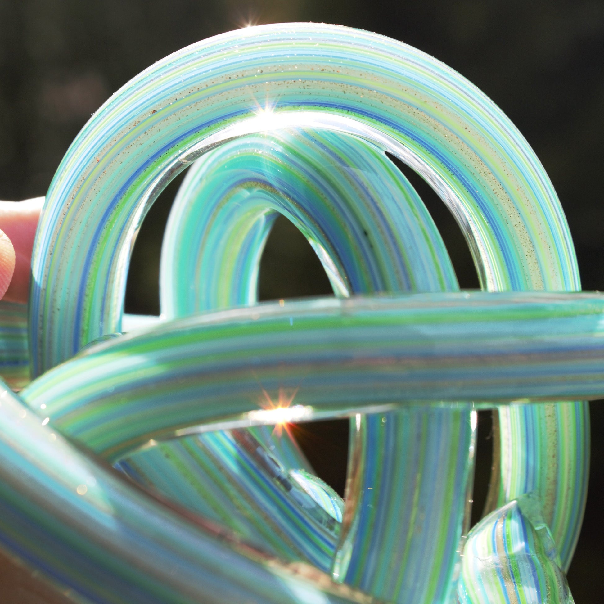 Blue Twisted Glass Knot Sculpture: Aventurine Flecks, Unity Symbol (3.5")