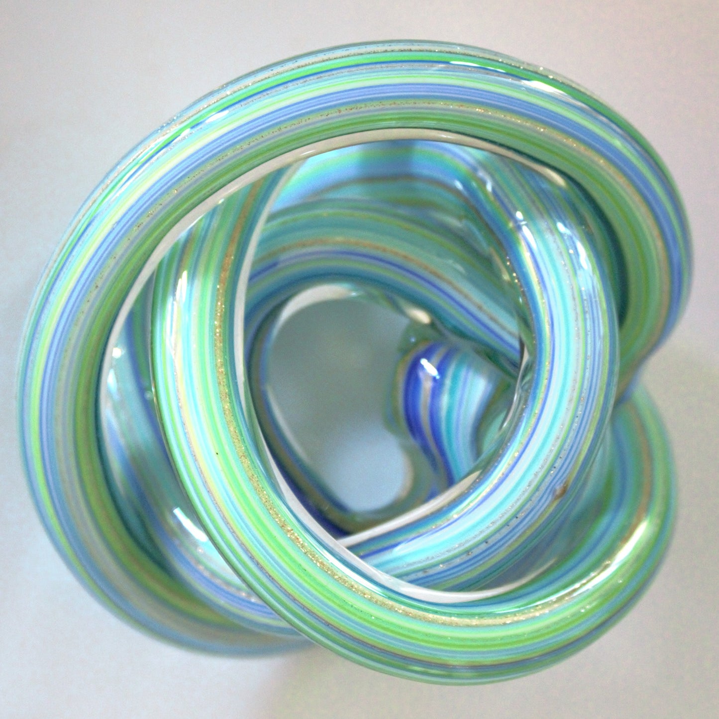 Blue Twisted Glass Knot Sculpture: Aventurine Flecks, Unity Symbol (3.5")