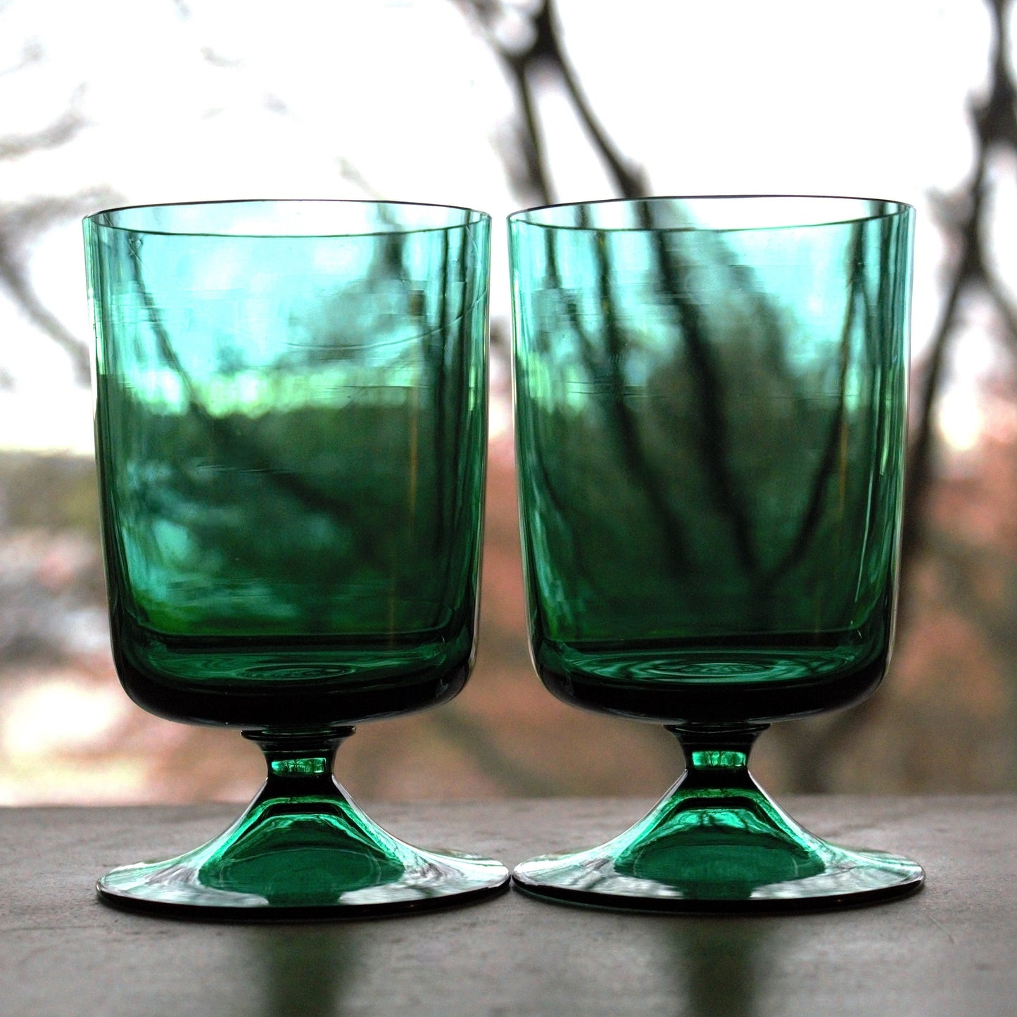 Vintage Emerald Green Cocktail Glasses - Set of 2