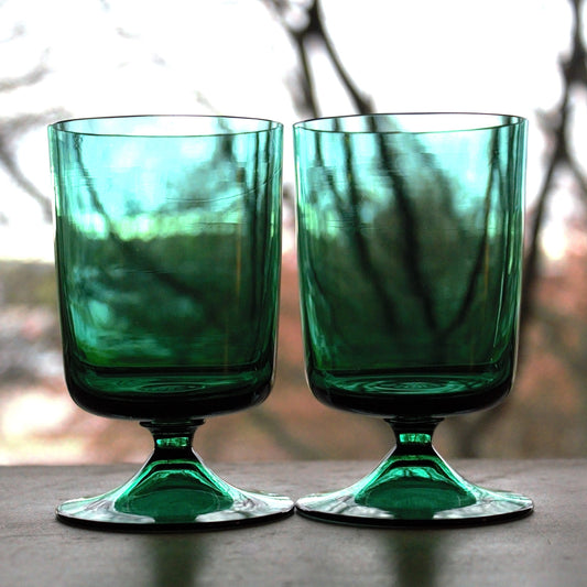 Vintage Emerald Green Cocktail Glasses - Set of 2