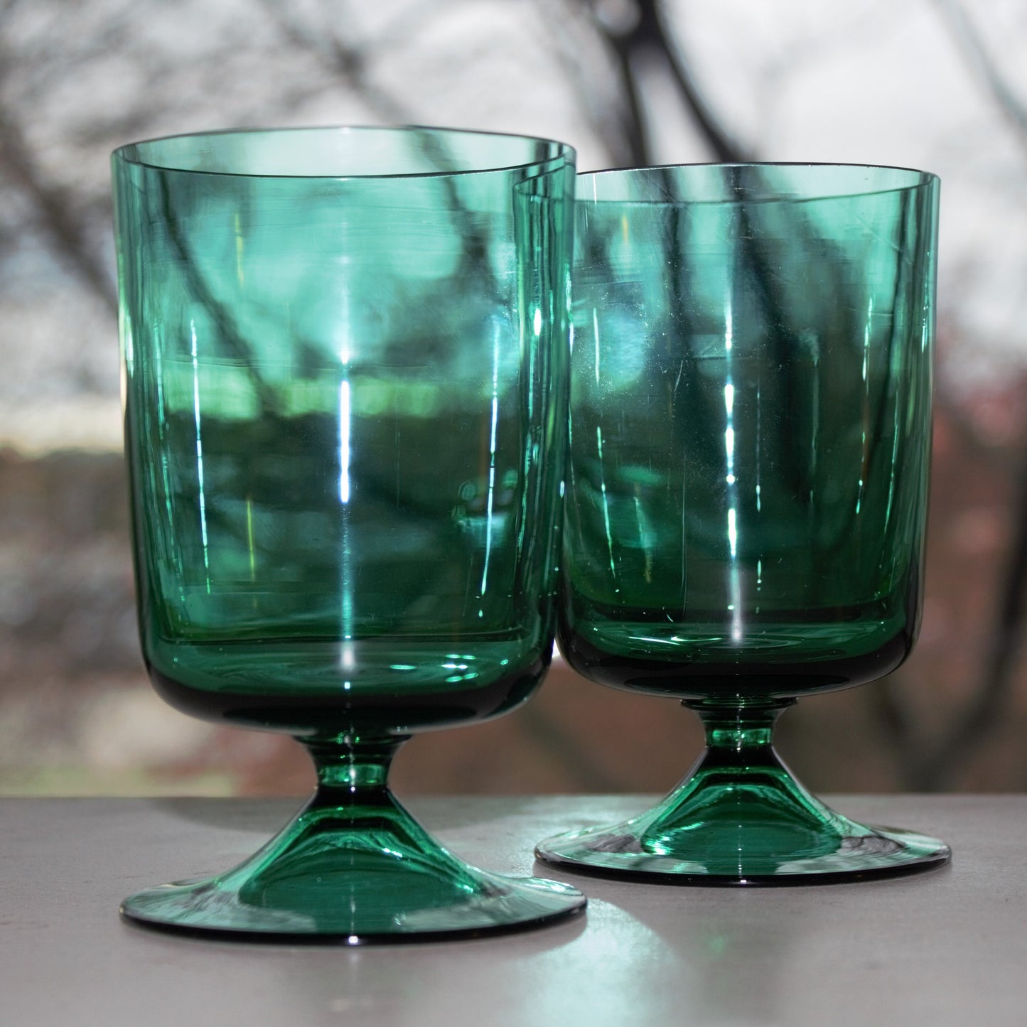 Vintage Emerald Green Cocktail Glasses - Set of 2