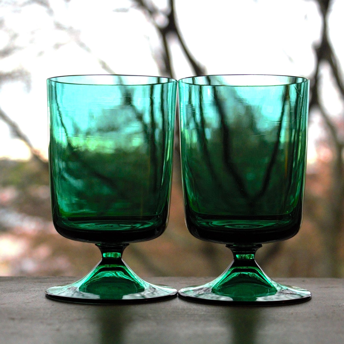 Vintage Emerald Green Cocktail Glasses - Set of 2