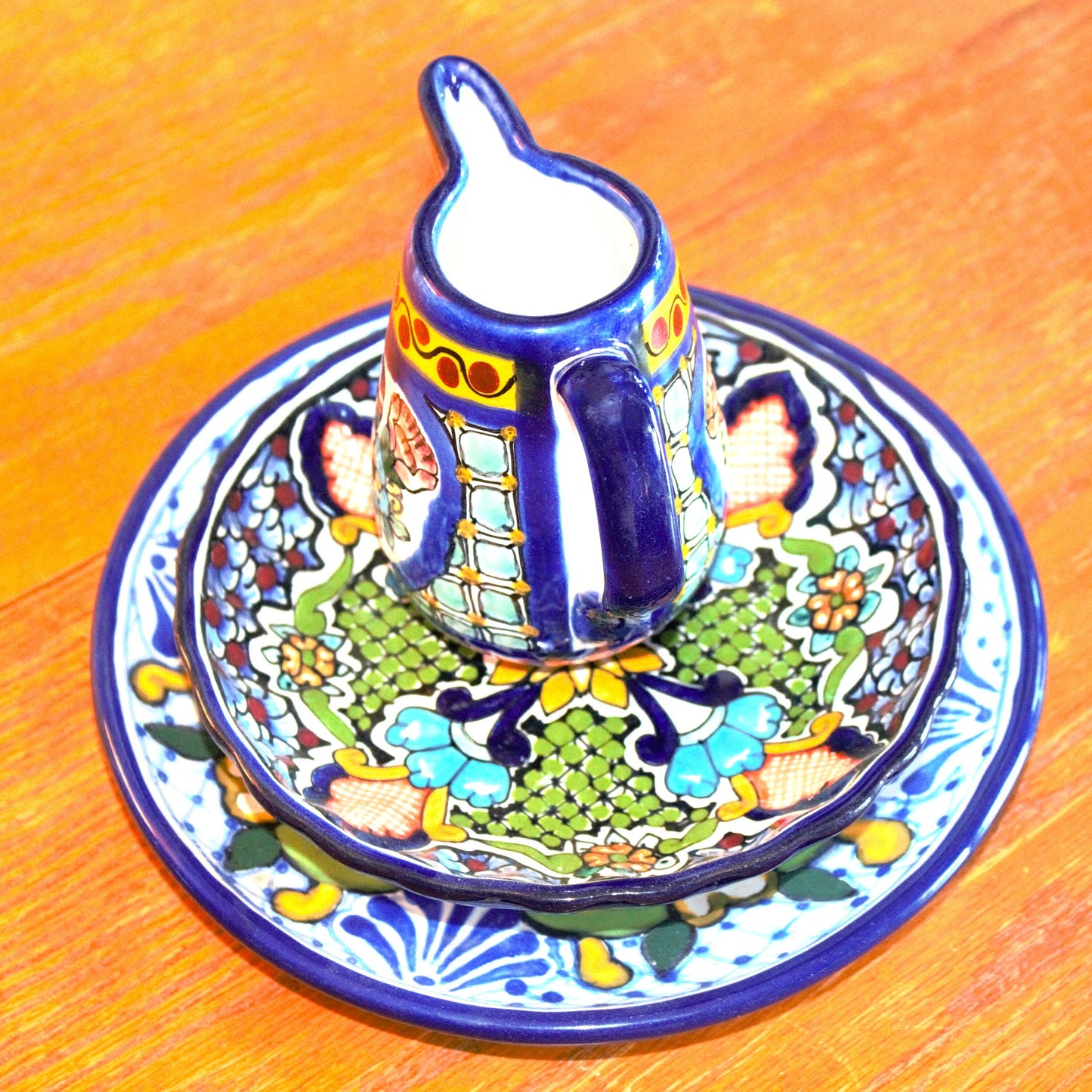 Authentic Talavera Plate Set: 3-Pc Mexican Ceramic Bowl & Creamer