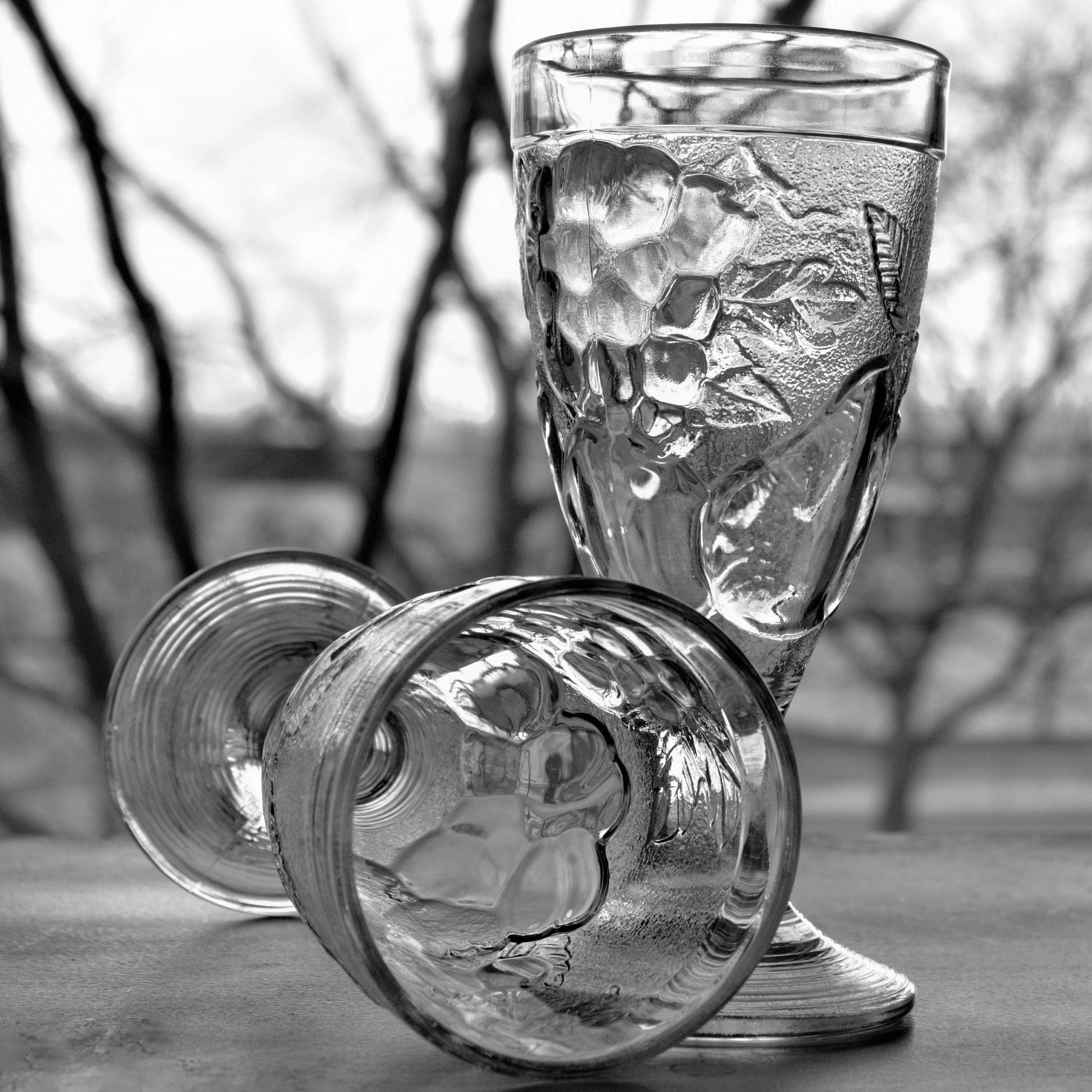 Vintage French Embossed Glass Tumblers - Set of 2 Fruit Motif