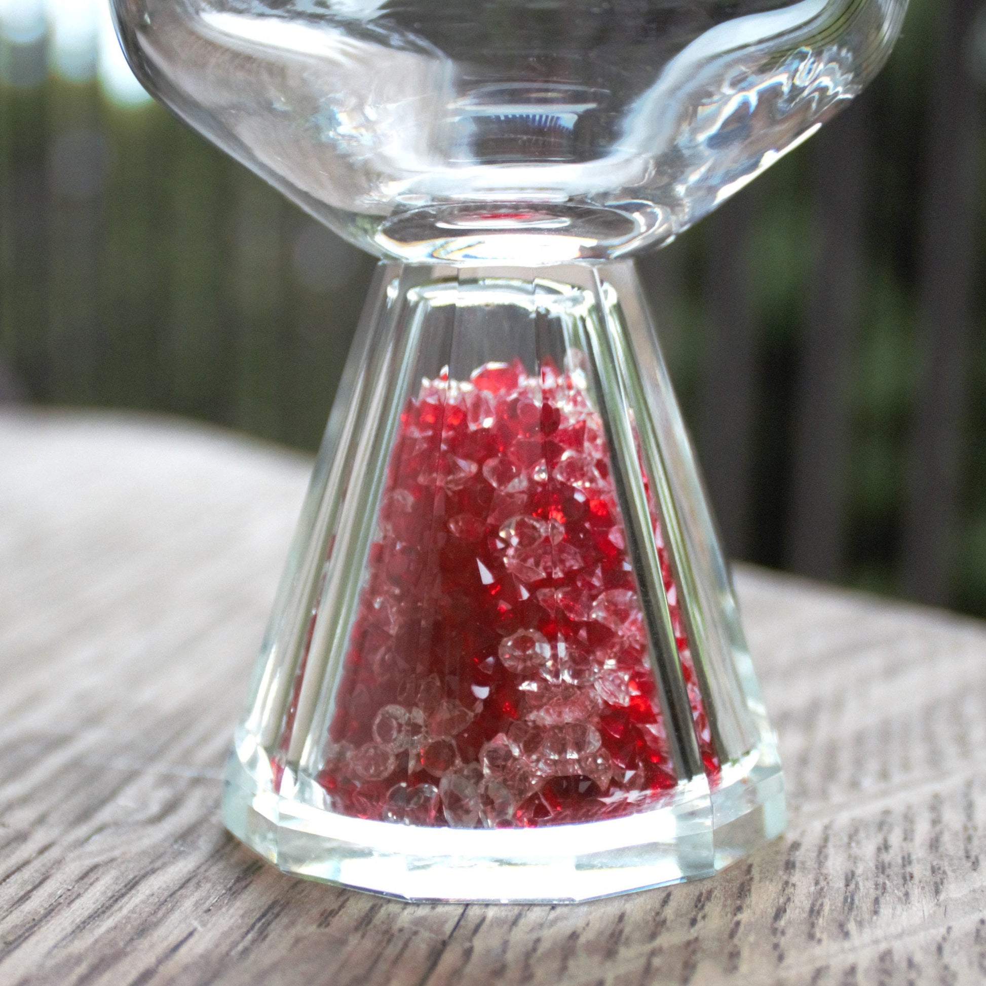 Vintage Oleg Cassini Cocktail Glasses - Crystal Stem with Red Crystals, Signed Set of 2