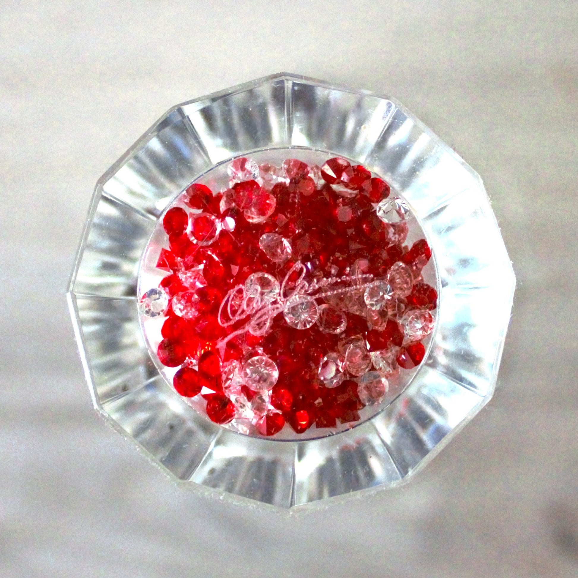 Vintage Oleg Cassini Cocktail Glasses - Crystal Stem with Red Crystals, Signed Set of 2