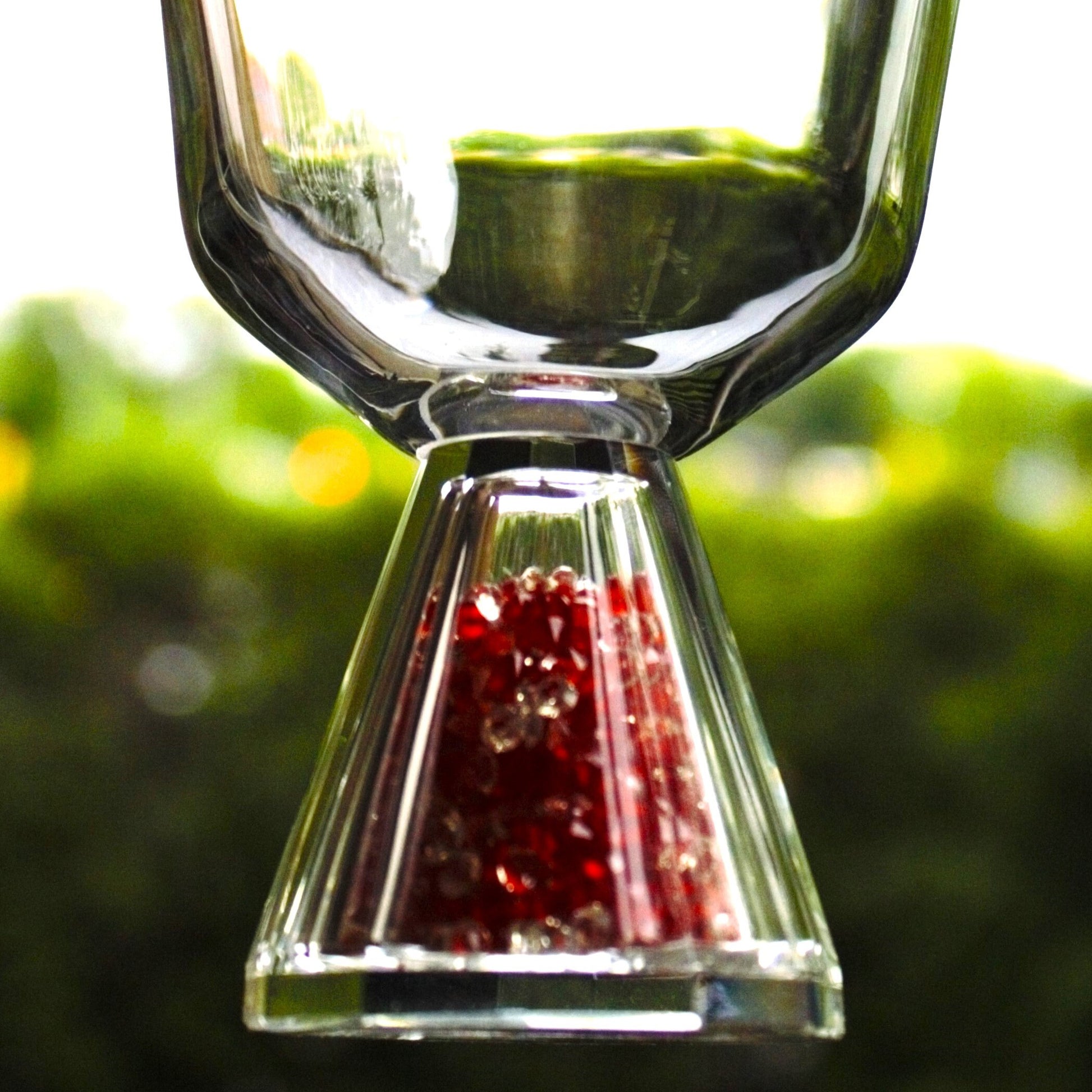 Vintage Oleg Cassini Cocktail Glasses - Crystal Stem with Red Crystals, Signed Set of 2