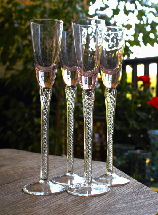 Vintage Trelleborg Pink Shot Glasses: Swedish Air Twist Stem Glassware, Set of 4