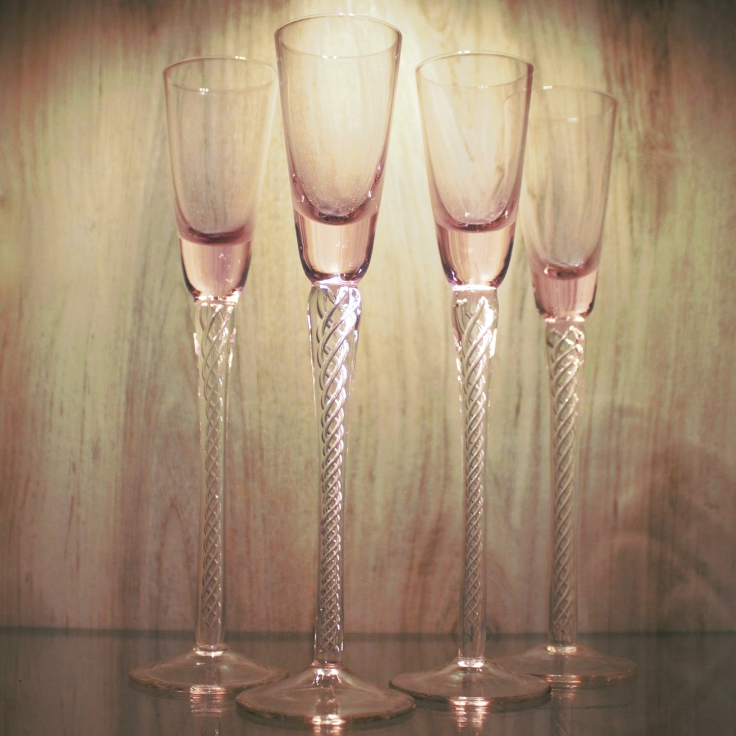 Vintage Trelleborg Pink Shot Glasses: Swedish Air Twist Stem Glassware, Set of 4