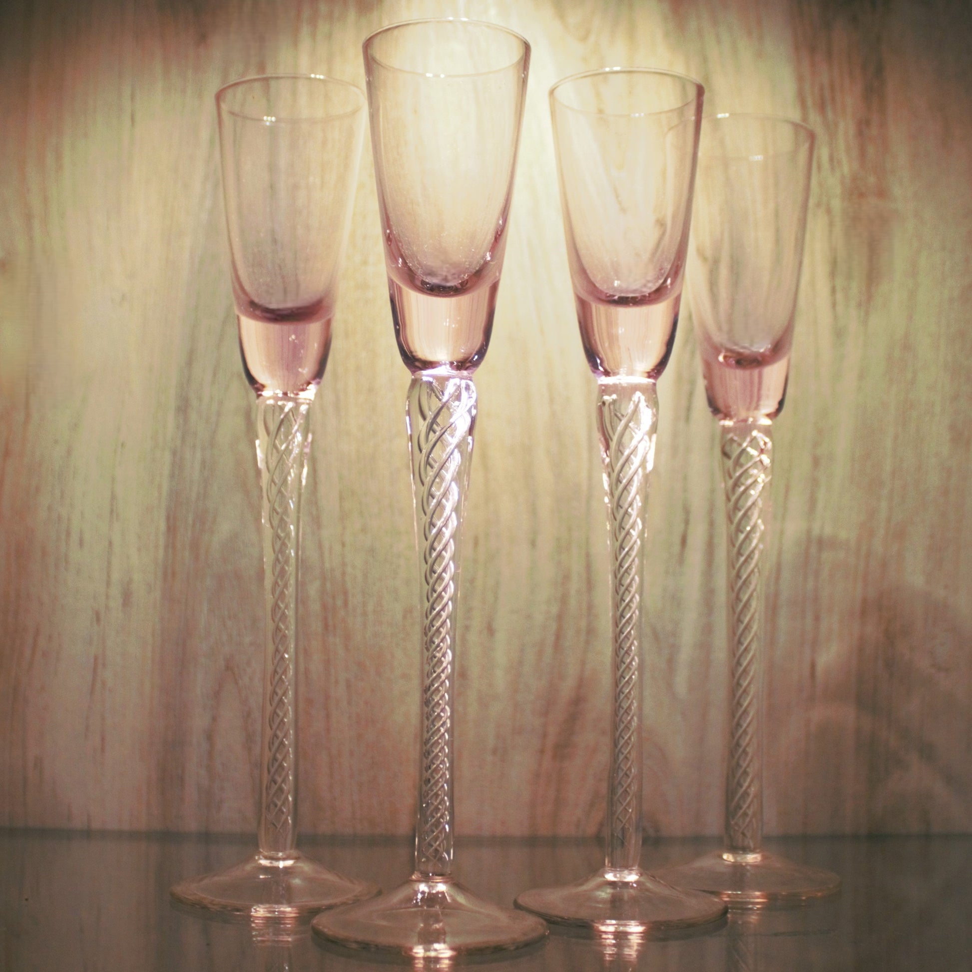 Vintage Trelleborg Pink Shot Glasses: Swedish Air Twist Stem Glassware, Set of 4