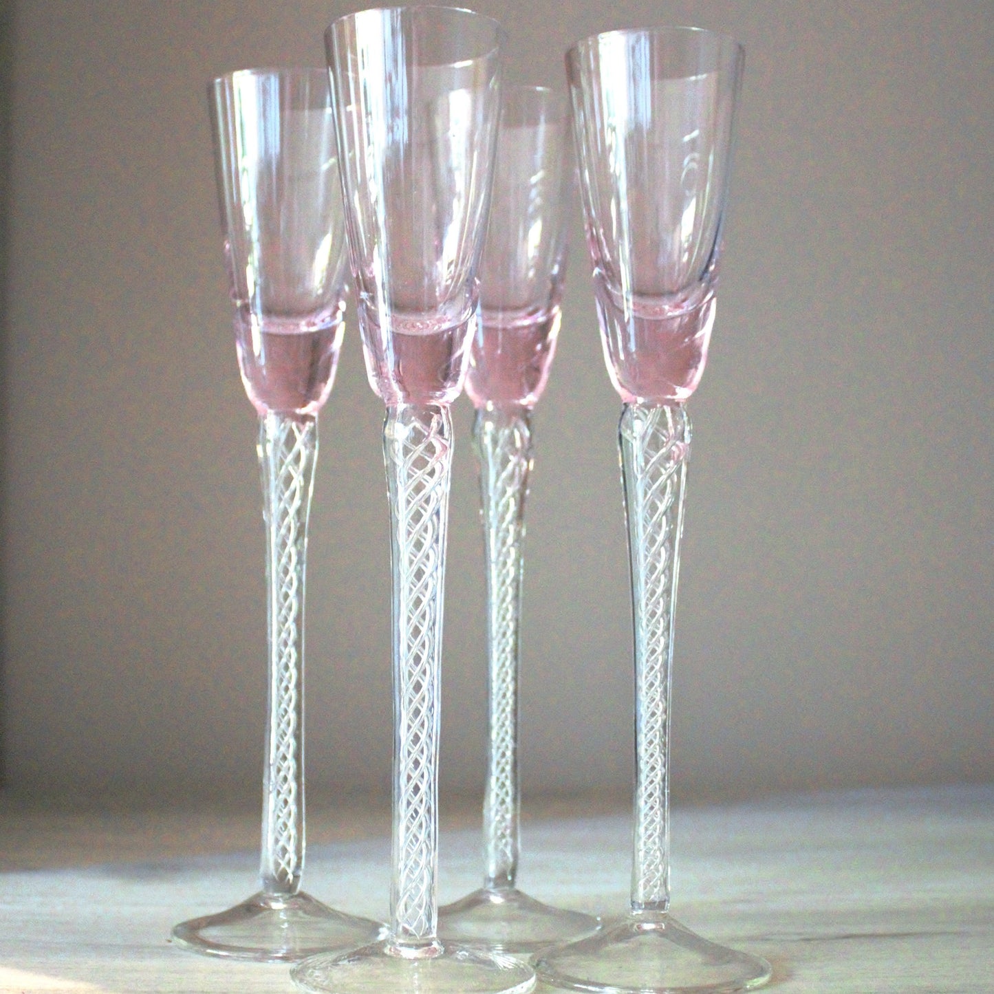 Vintage Trelleborg Pink Shot Glasses: Swedish Air Twist Stem Glassware, Set of 4