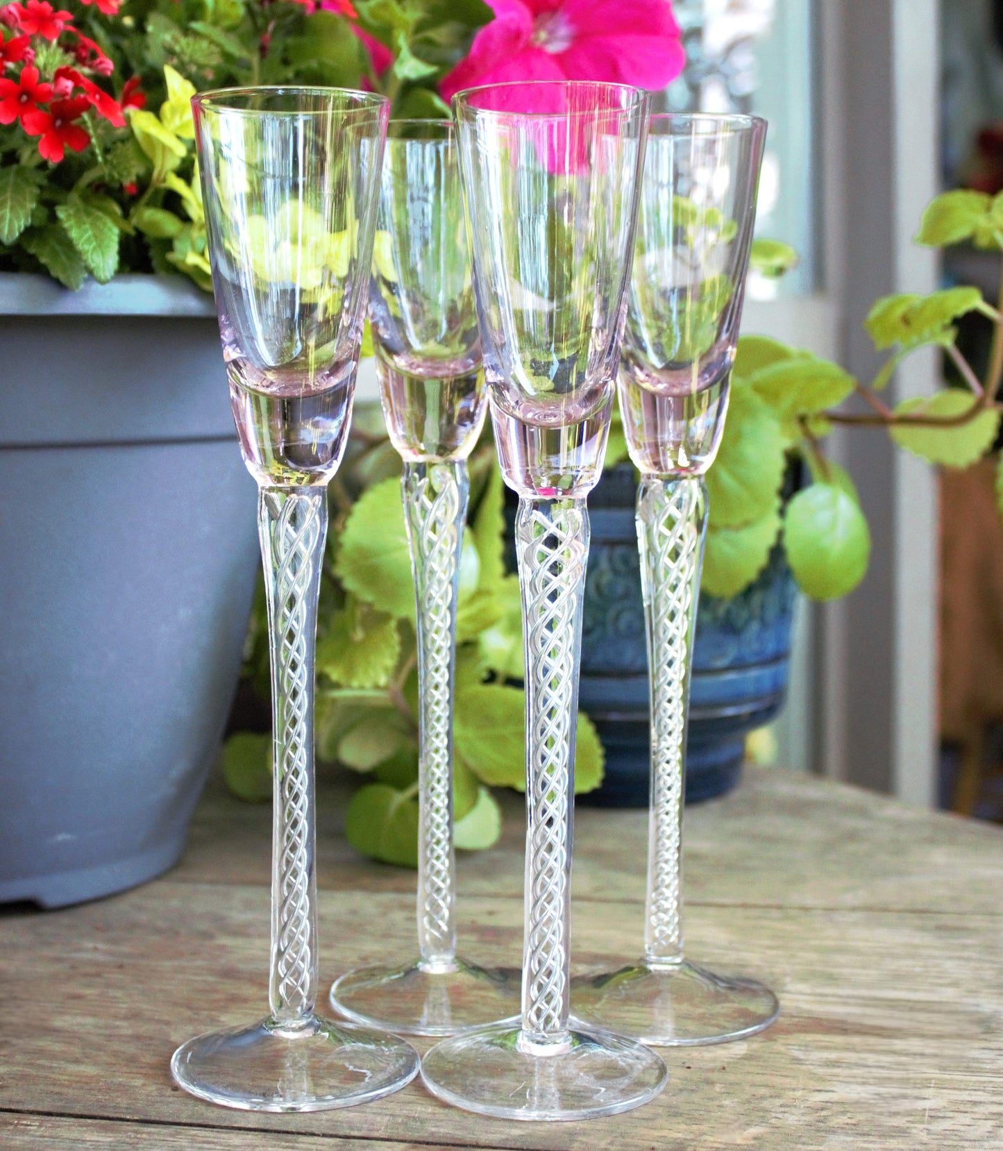 Vintage Trelleborg Pink Shot Glasses: Swedish Air Twist Stem Glassware, Set of 4