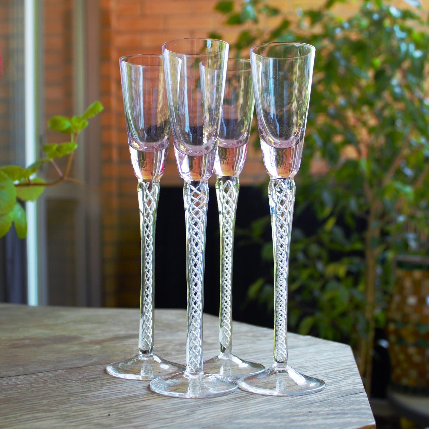 Vintage Trelleborg Pink Shot Glasses: Swedish Air Twist Stem Glassware, Set of 4