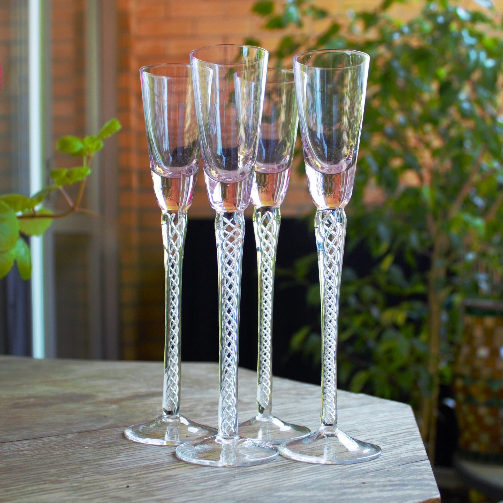 Vintage Trelleborg Pink Shot Glasses: Swedish Air Twist Stem Glassware, Set of 4