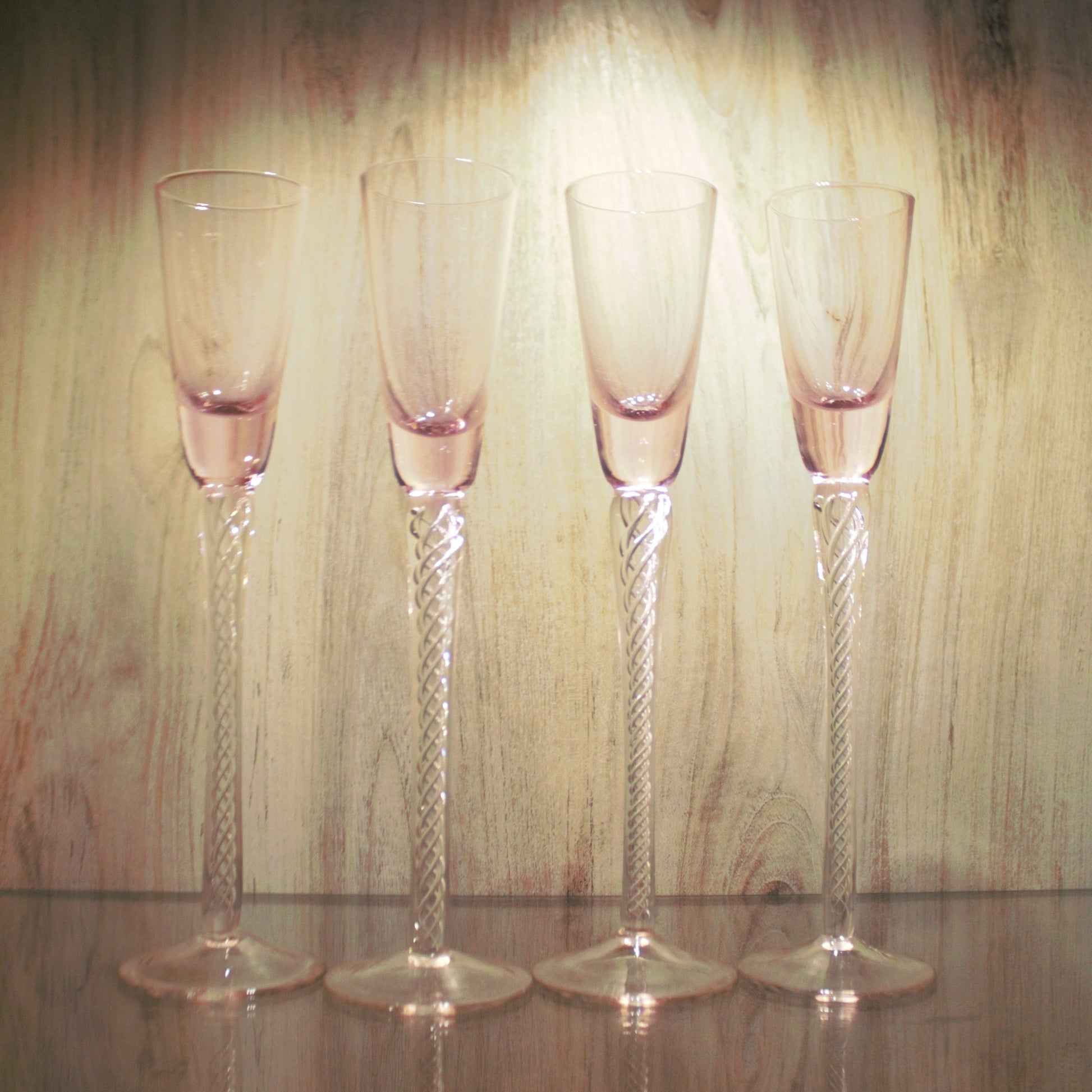 Vintage Trelleborg Pink Shot Glasses: Swedish Air Twist Stem Glassware, Set of 4