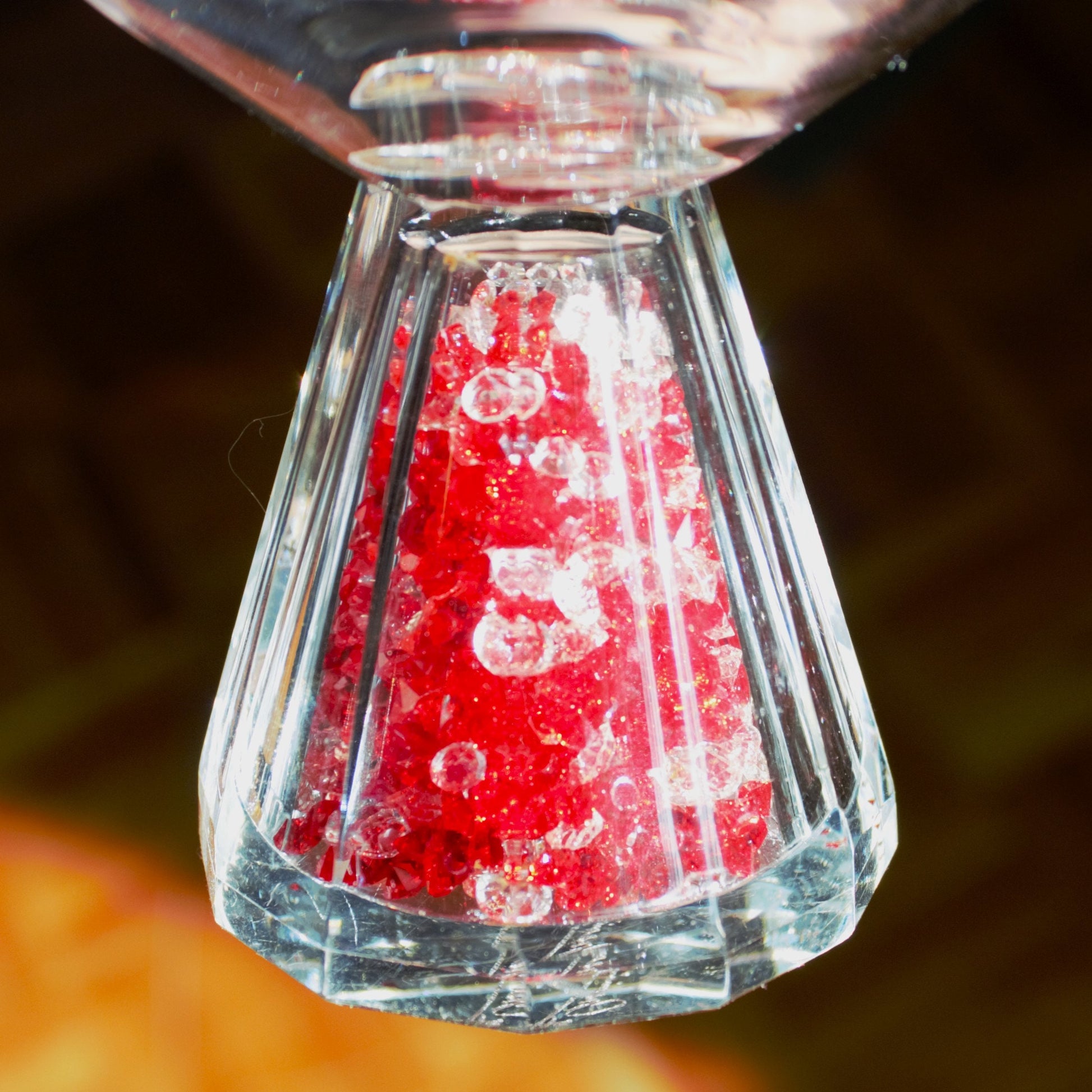 Vintage Oleg Cassini Cocktail Glasses - Crystal Stem with Red Crystals, Signed Set of 2