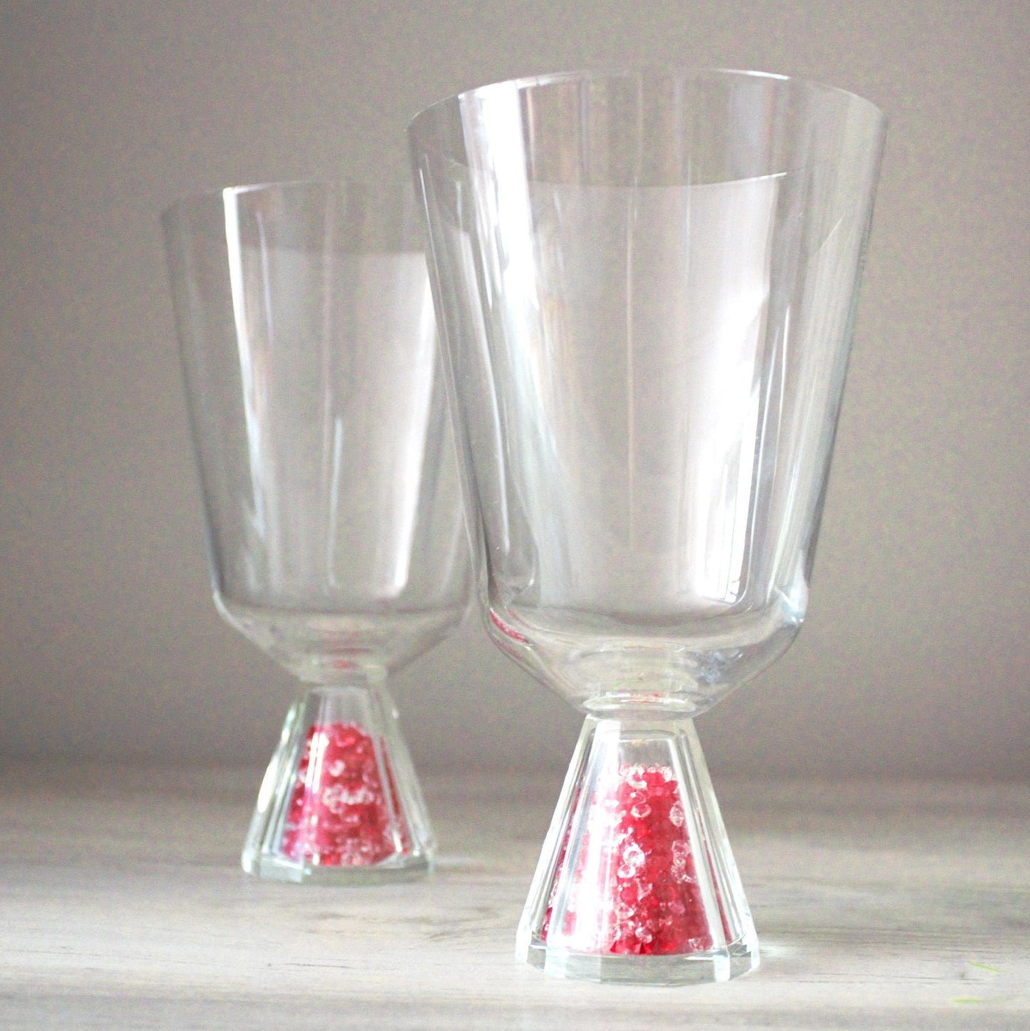 Vintage Oleg Cassini Cocktail Glasses - Crystal Stem with Red Crystals, Signed Set of 2