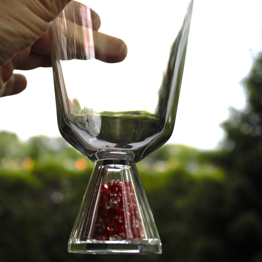Vintage Oleg Cassini Cocktail Glasses - Crystal Stem with Red Crystals, Signed Set of 2