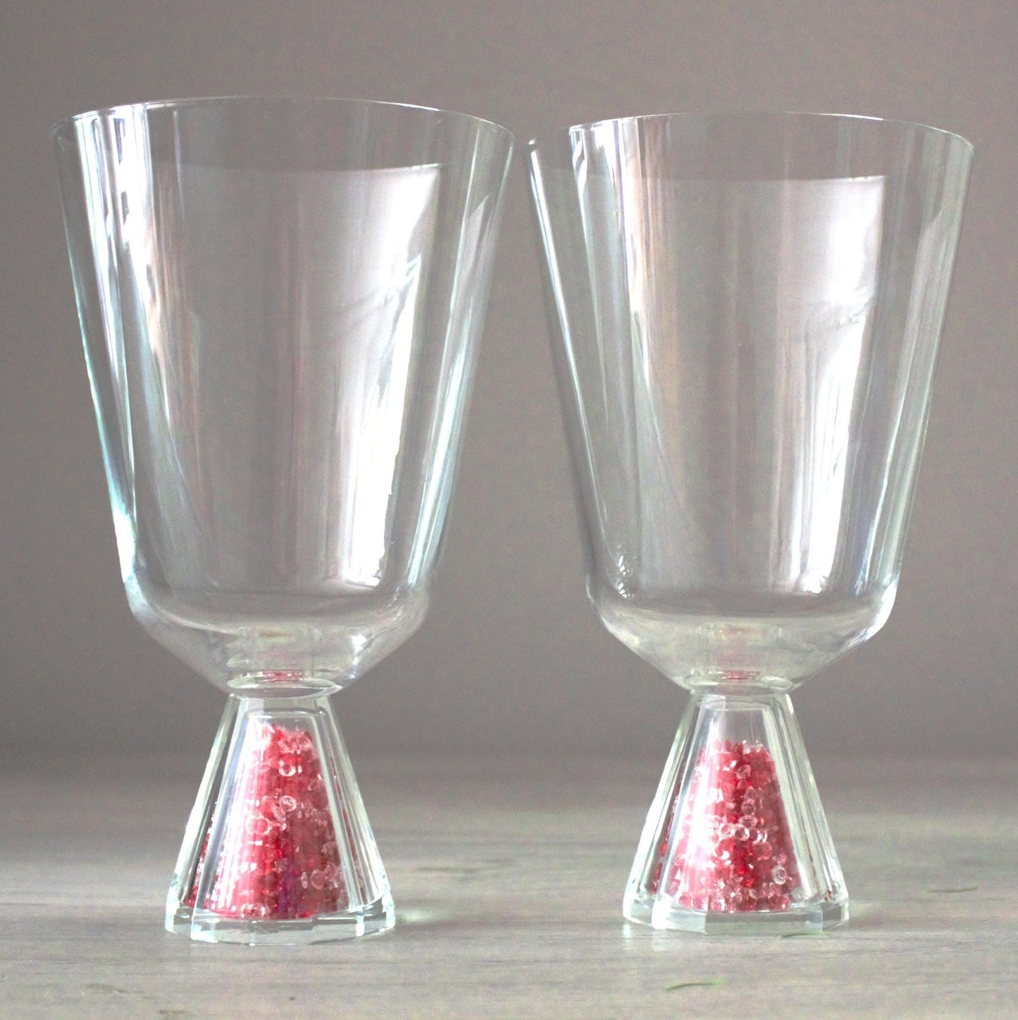 Vintage Oleg Cassini Cocktail Glasses - Crystal Stem with Red Crystals, Signed Set of 2