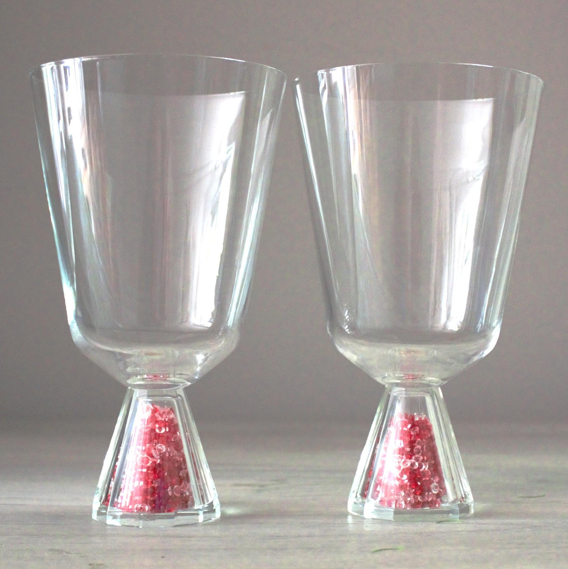 Vintage Oleg Cassini Cocktail Glasses - Crystal Stem with Red Crystals, Signed Set of 2