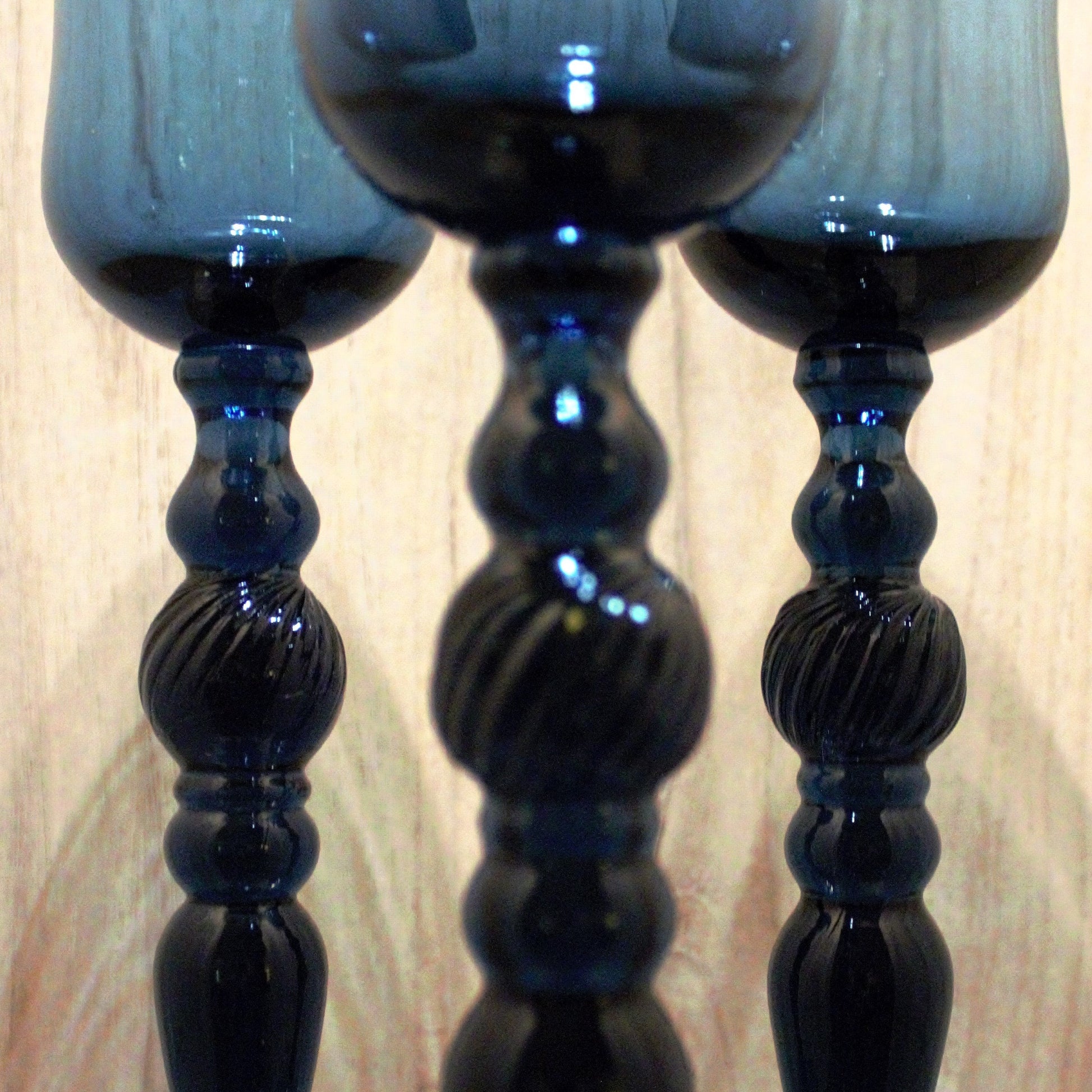 Handblown Navy Blue Cocktail Glasses - Set of 3 Vintage Tall Stemware